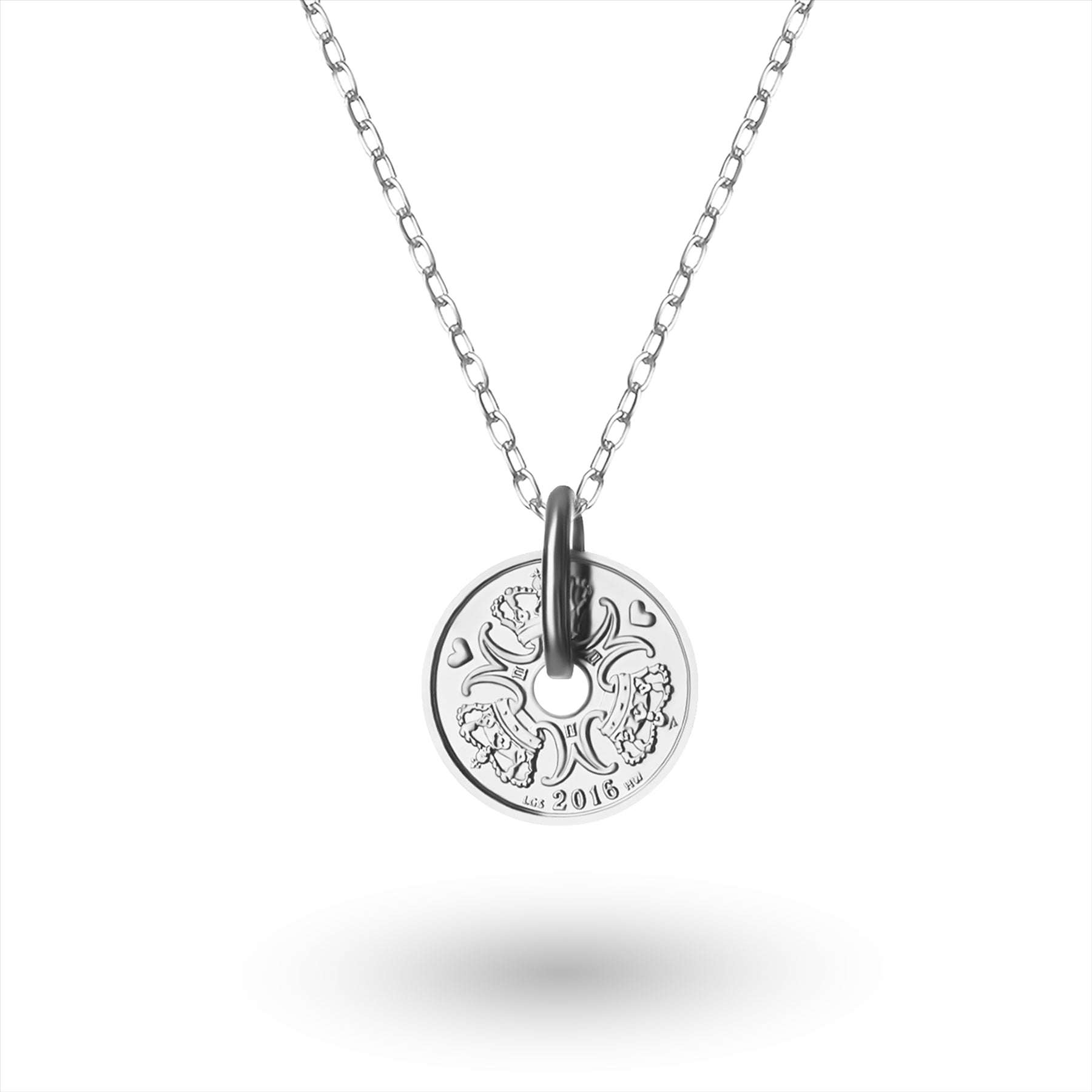 Collier avec pièce danoise | Pendentif médaillon | Plaqué rhodium 1 couronne | Danemark | 1992-2023