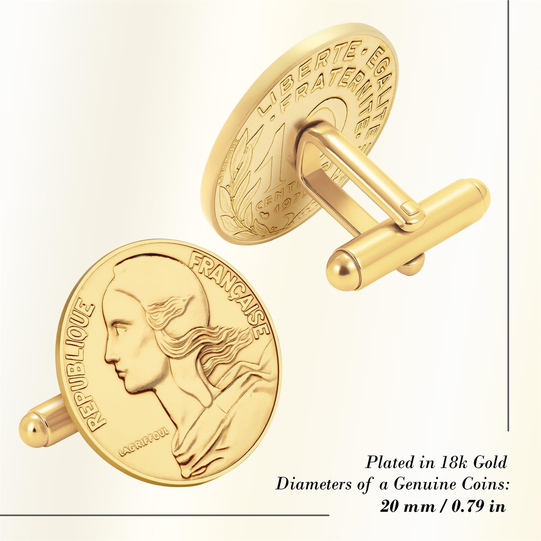 Gold Plated French 10 Centimes Coin Cufflinks | Marianne Design | Handmade in France