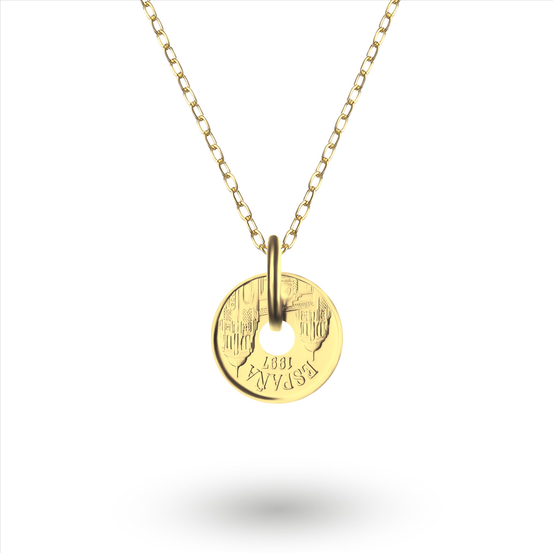 Pièce de 25 pesetas espagnoles authentique plaquée or 24 carats | Collier | Médaillon | Melilla | 1997