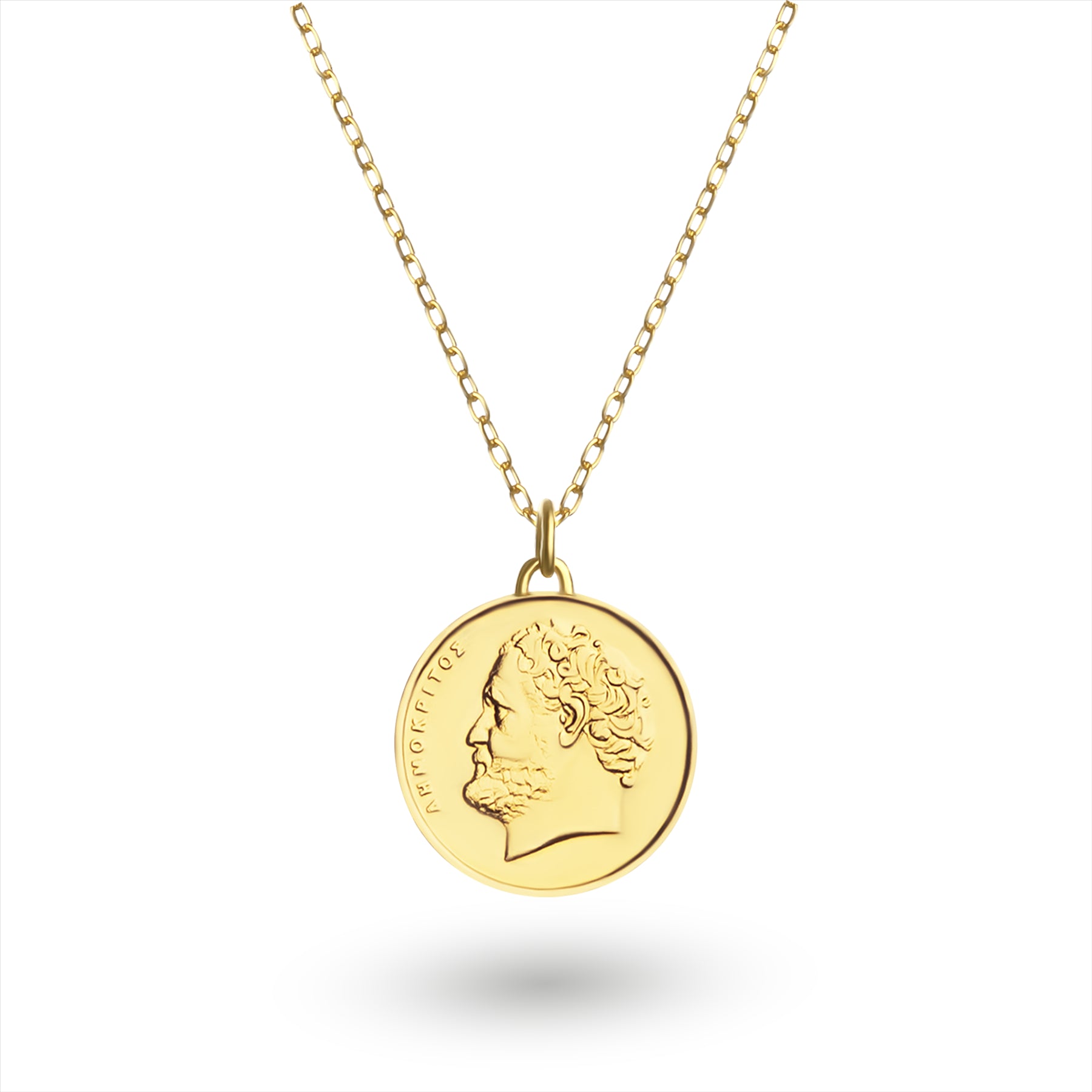 Collier avec pièce grecque | Pendentif médaillon | 10 drachmes plaqué or 18 carats | Démocrite | 1976-2000