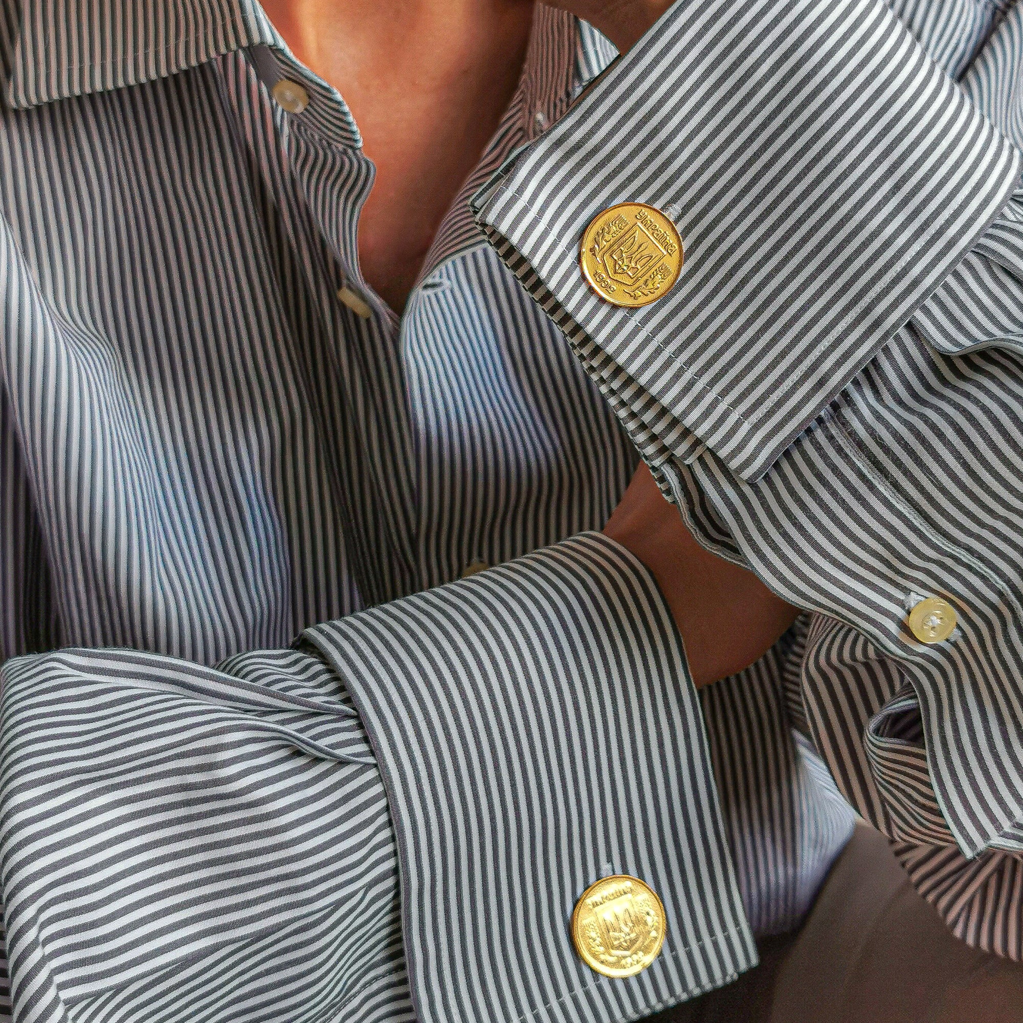 Gold Plated Ukrainian 25 Kopiyok Coin Cufflinks | Trident On Shield Design | Handcrafted Ukrainian Gift