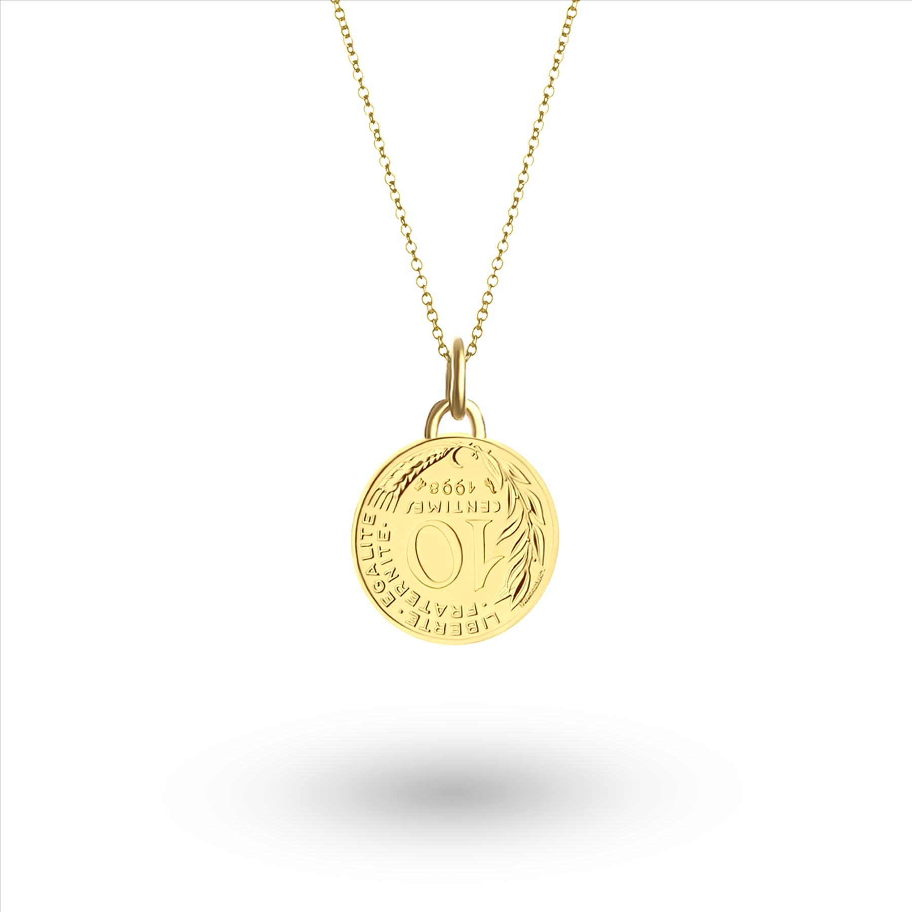 French Coin Necklace | Medallion Pendant Jewelry | 18K Gold Plated 10 Centimes | 1966 - 2001
