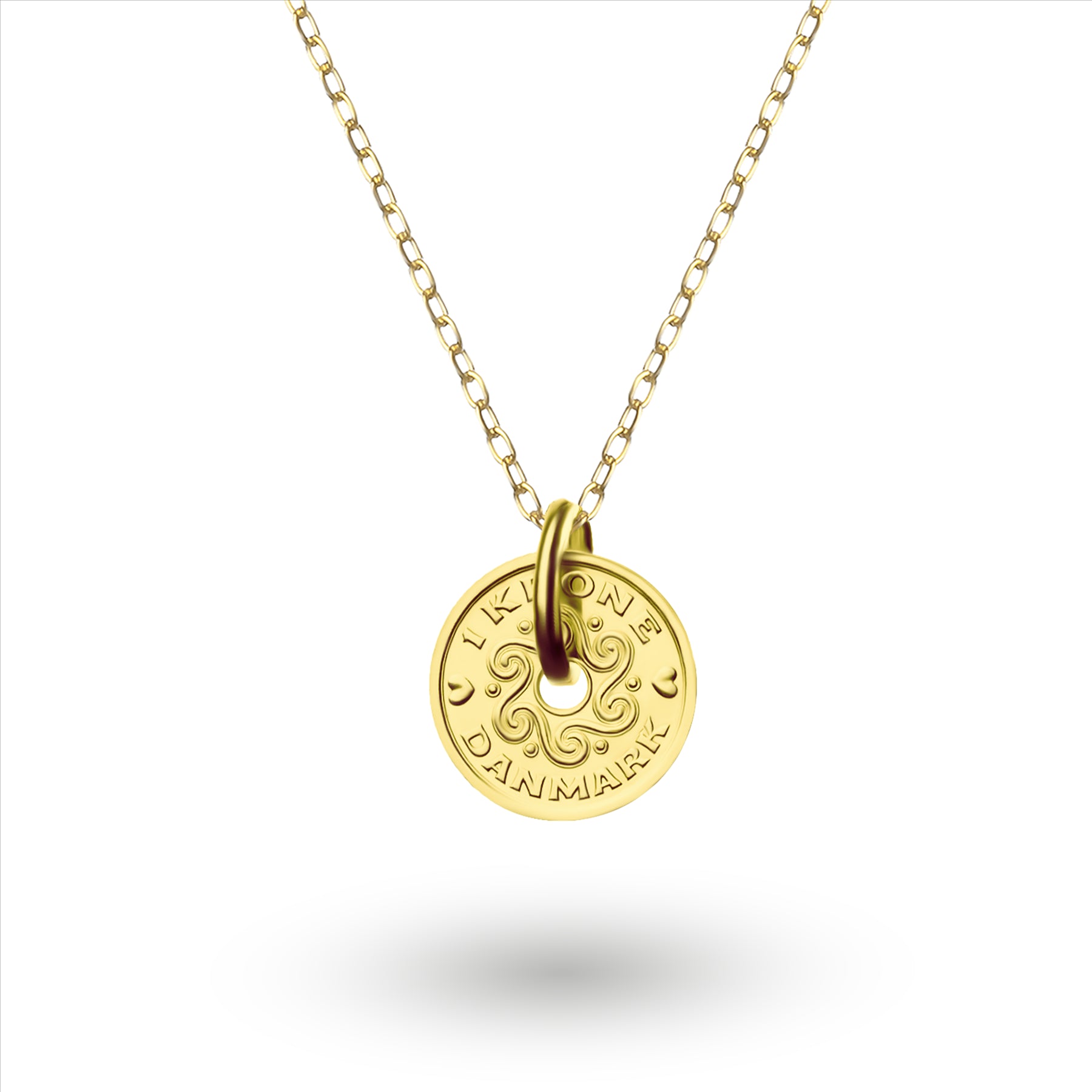 Collier avec pièce danoise | Pendentif médaillon | Plaqué or 18 carats | 1 couronne | Danemark | 1992-2023
