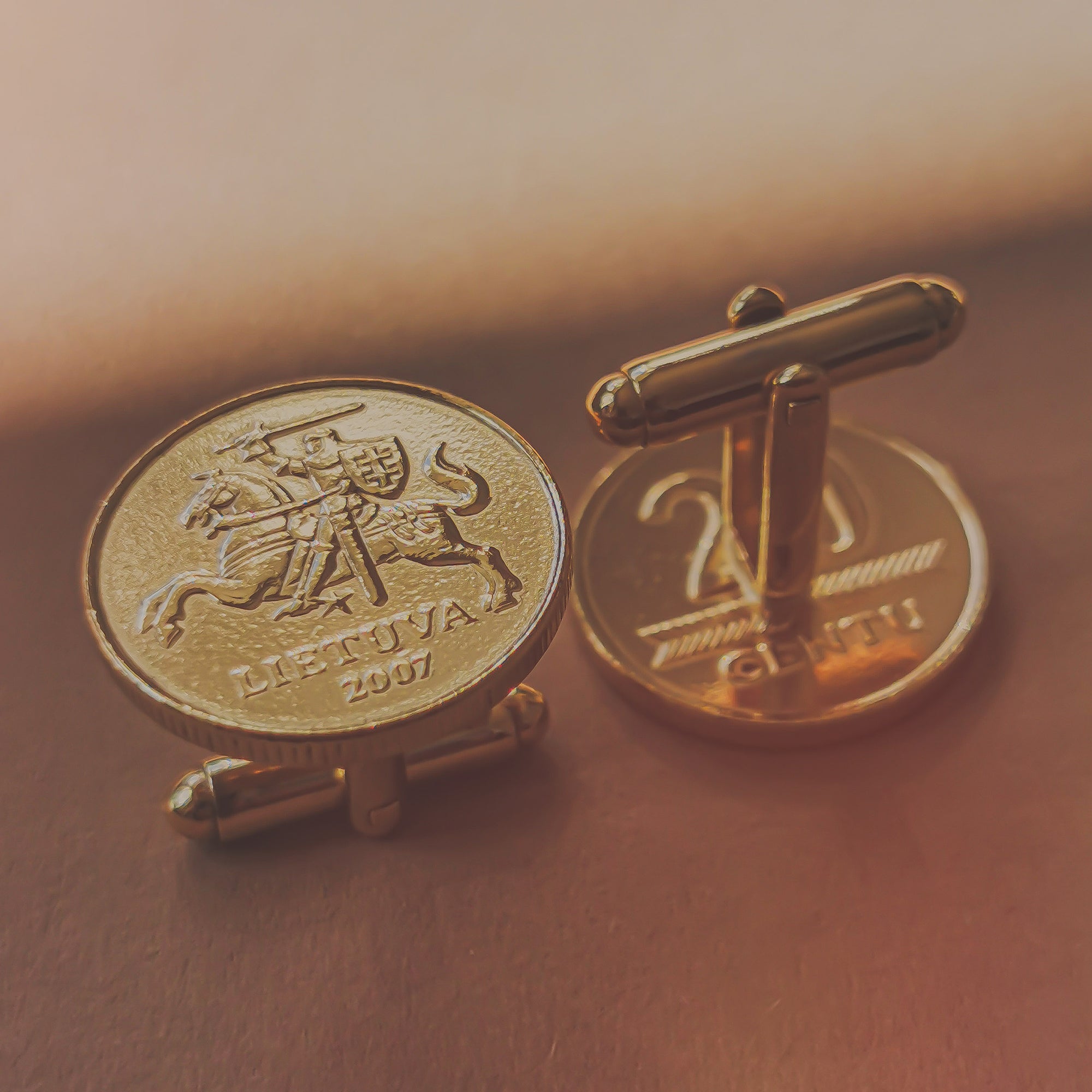 Gold Plated Lithuanian 20 Cents Coin Cufflinks | Vytis Knight | Handcrafted Lithuanian Gift