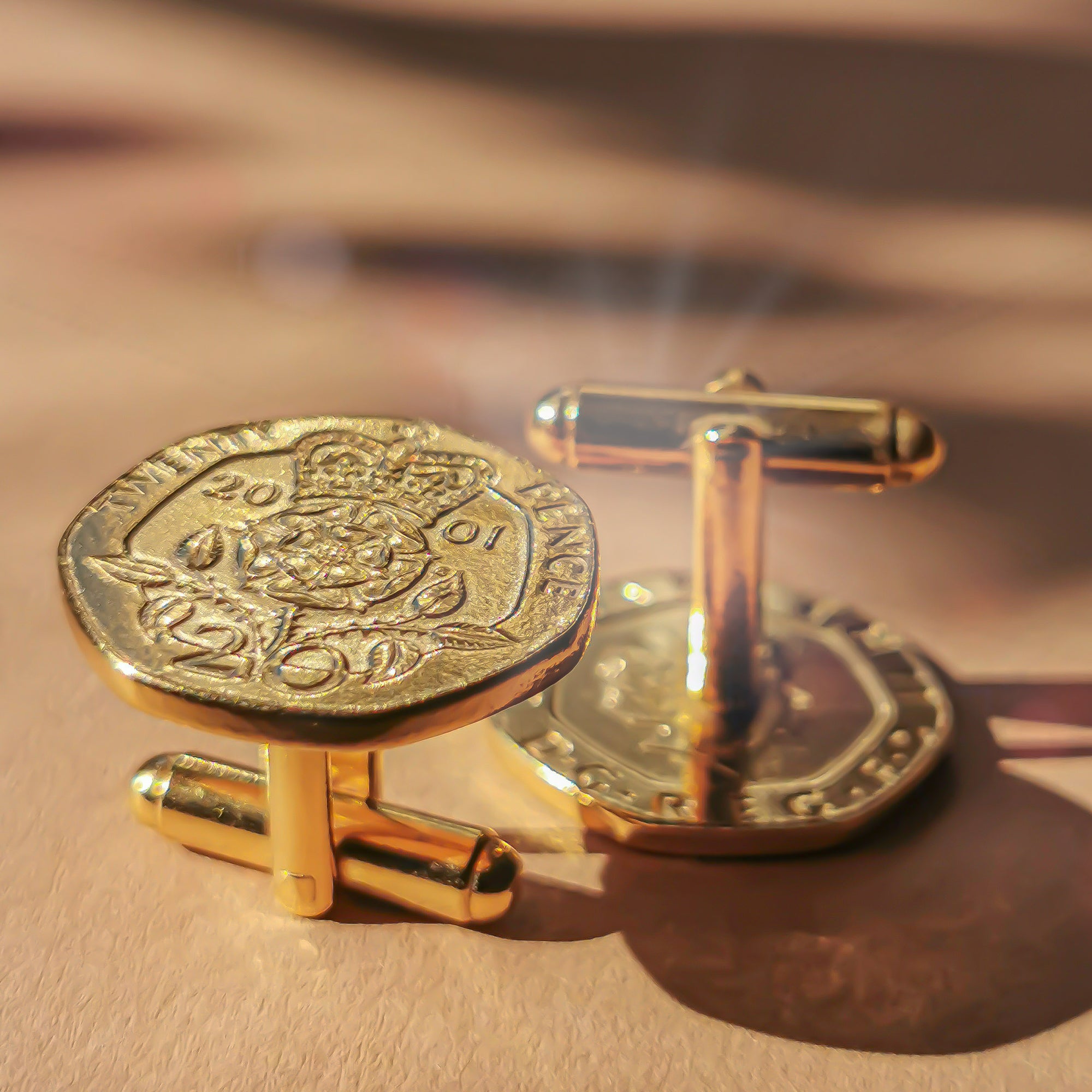 Gold Plated British 20 Pence Coin Cufflinks | Queen Elizabeth II | Handmade UK Gift