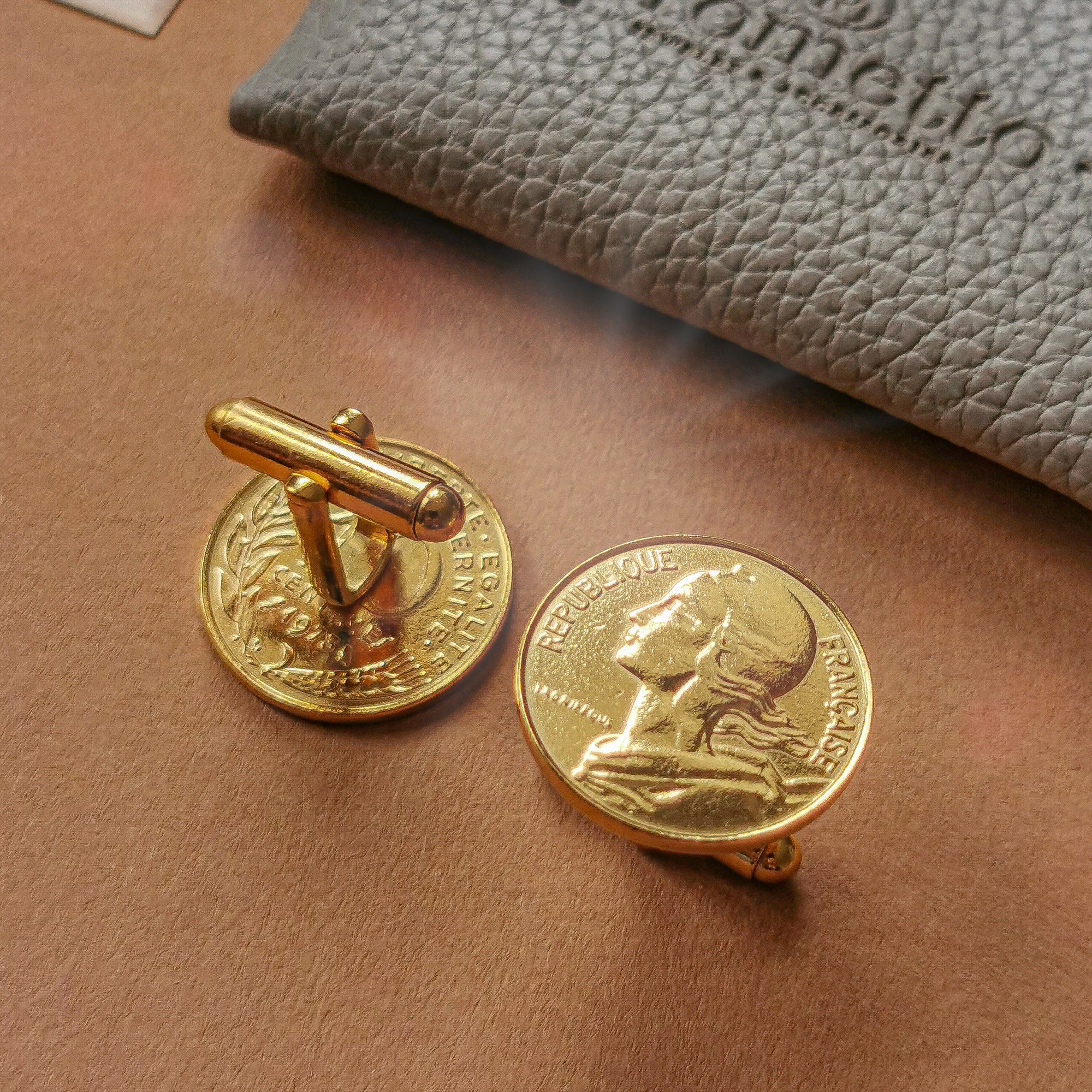 Gold Plated French 10 Centimes Coin Cufflinks | Marianne Design | Handmade in France