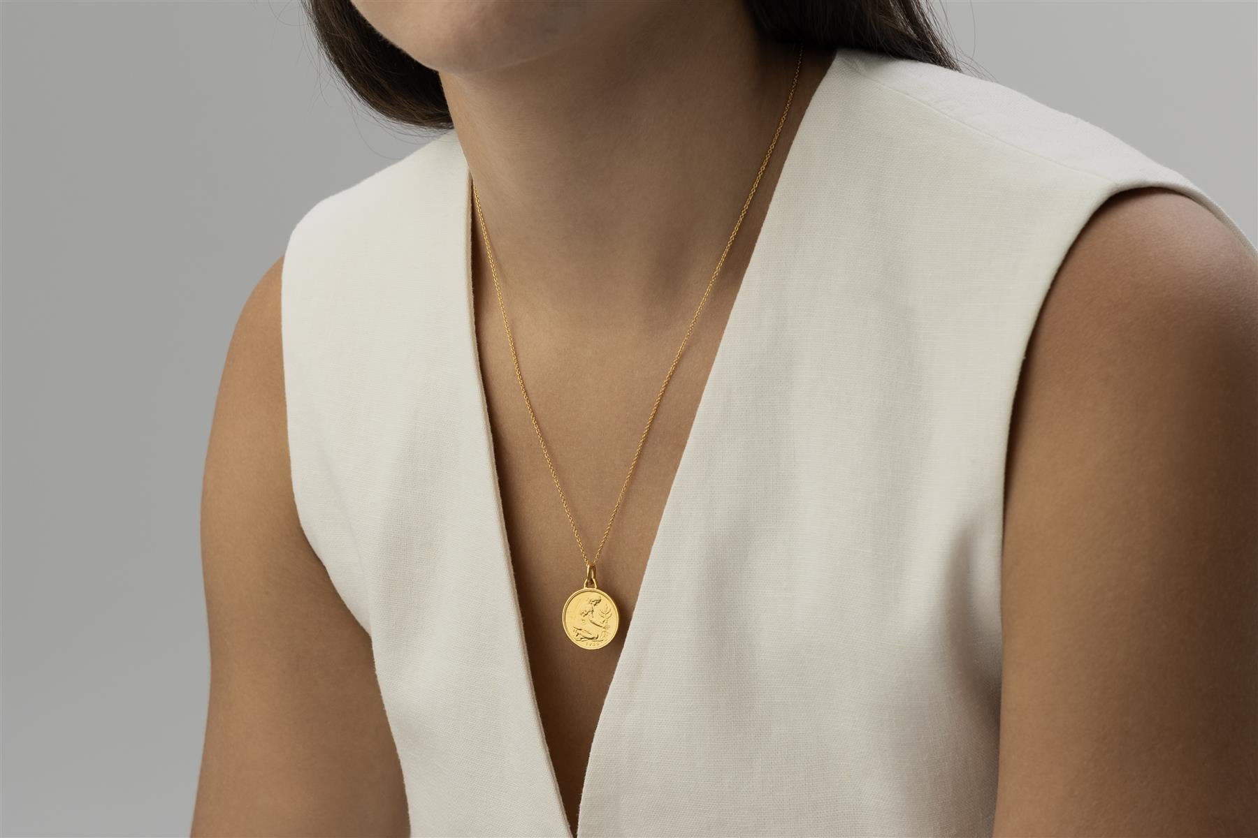 German Coin Necklace | Medallion Pendant Jewelry | 18K Gold Plated 50 Pfennigs | 1950 - 2001