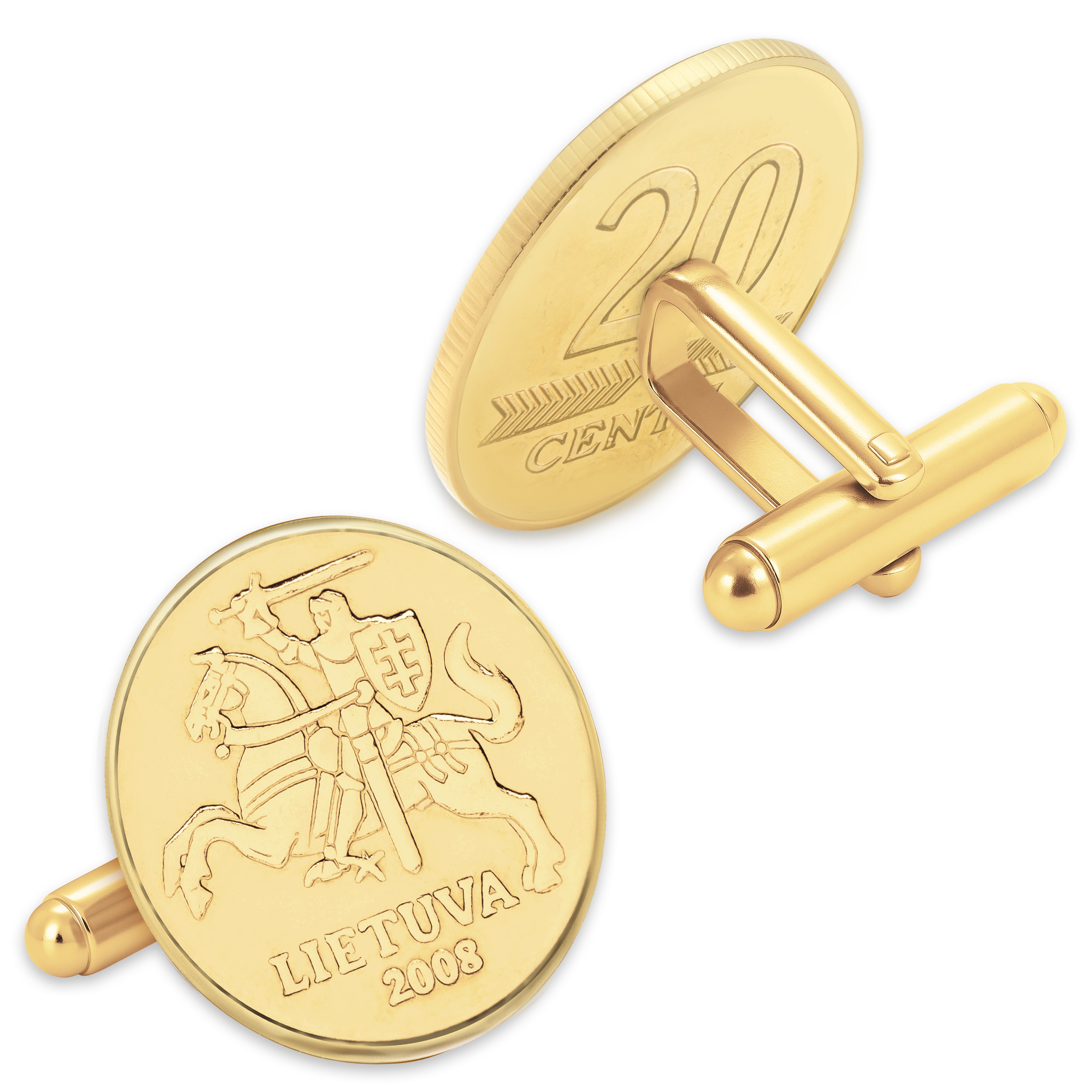 Gold Plated Lithuanian 20 Cents Coin Cufflinks | Vytis Knight | Handcrafted Lithuanian Gift