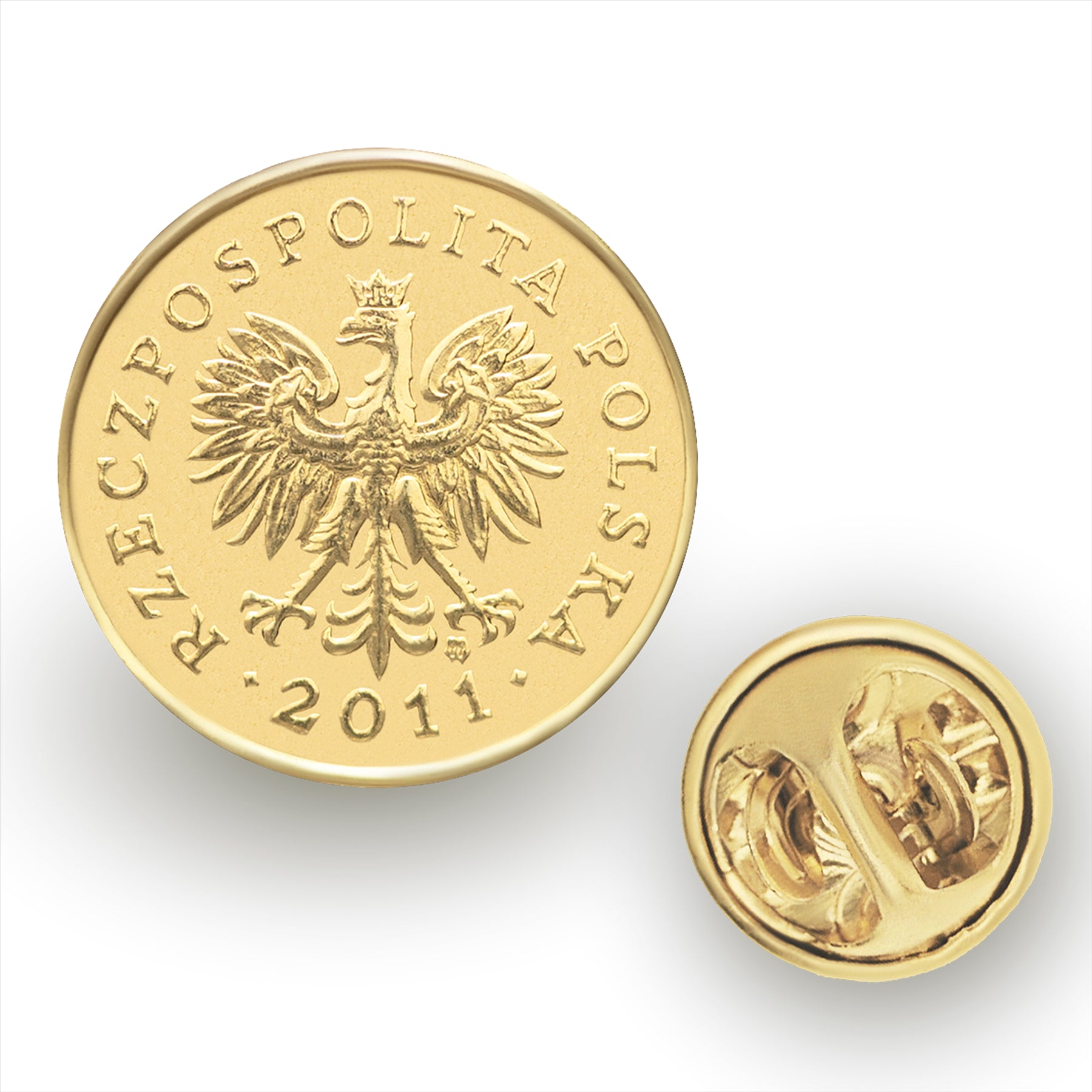 Broche et insigne de pièce de monnaie polonaise | Bijou de collection vintage | 5 Grosz plaqué or 18 carats | Aigle | Symbole de la fierté polonaise