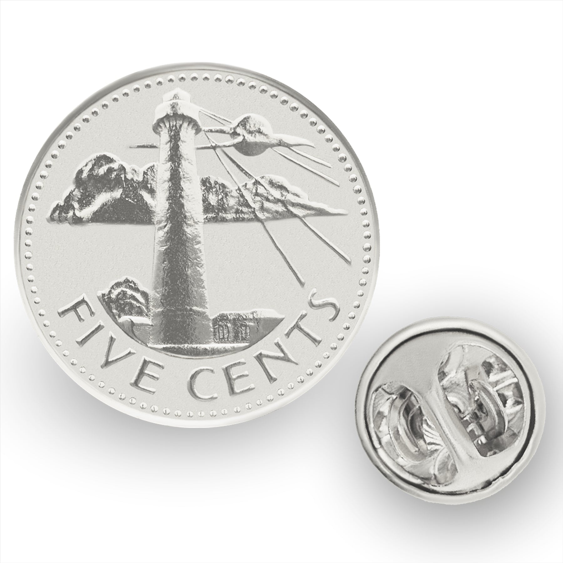 Broche et insigne de la Barbade | Phare | Marine | Marin | Voyage | Bijoux de collection vintage | 5 centimes plaqué nickel