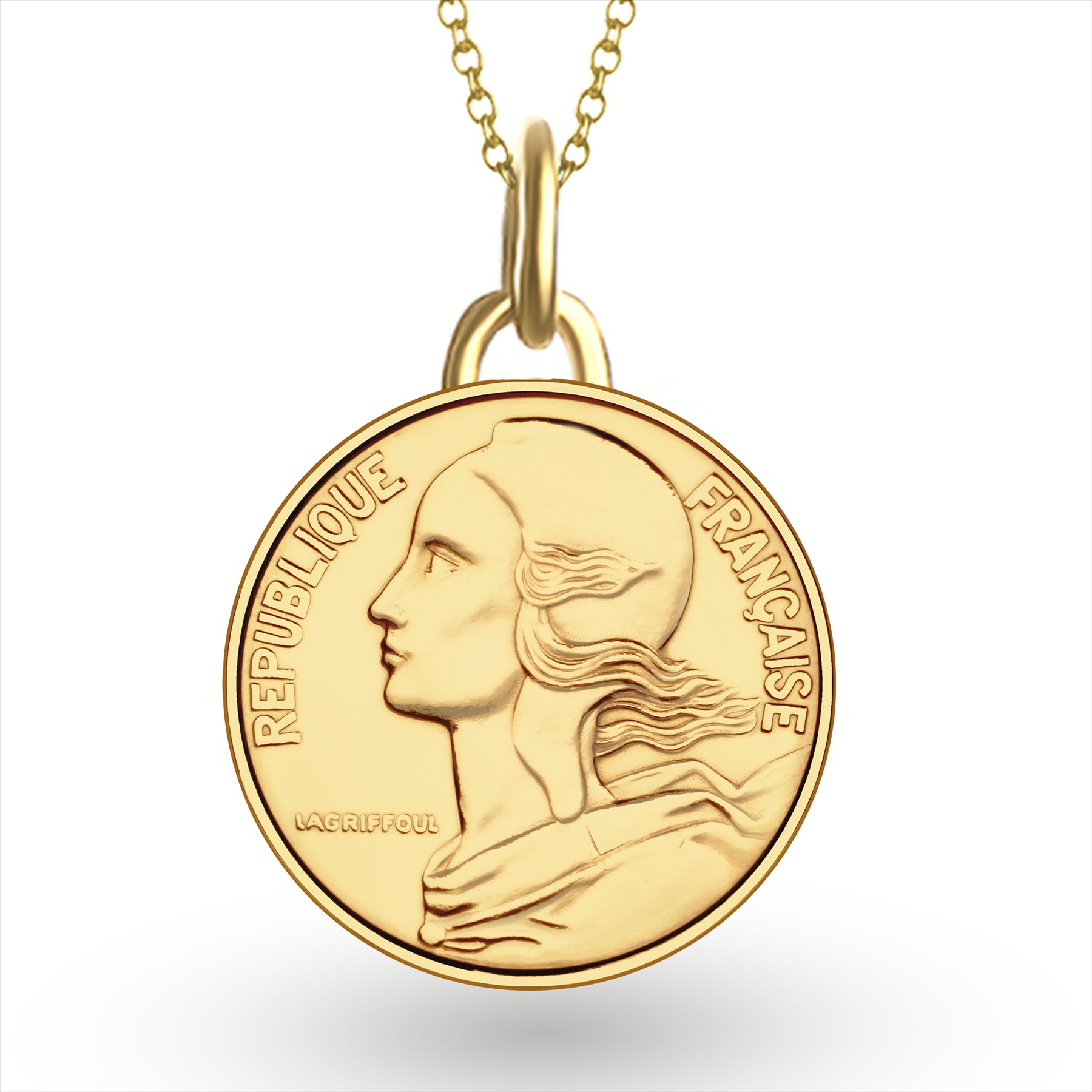 Collar con moneda francesa | Medallón colgante | 10 céntimos chapados en oro de 18 quilates | 1966-2001