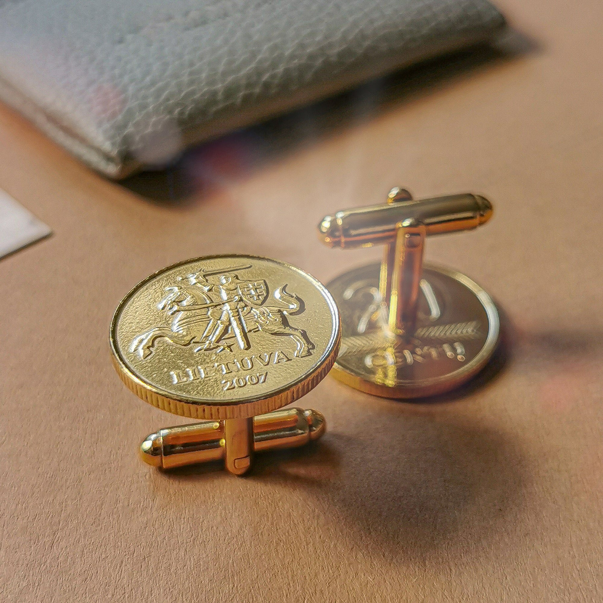 Gold Plated Lithuanian 20 Cents Coin Cufflinks | Vytis Knight | Handcrafted Lithuanian Gift