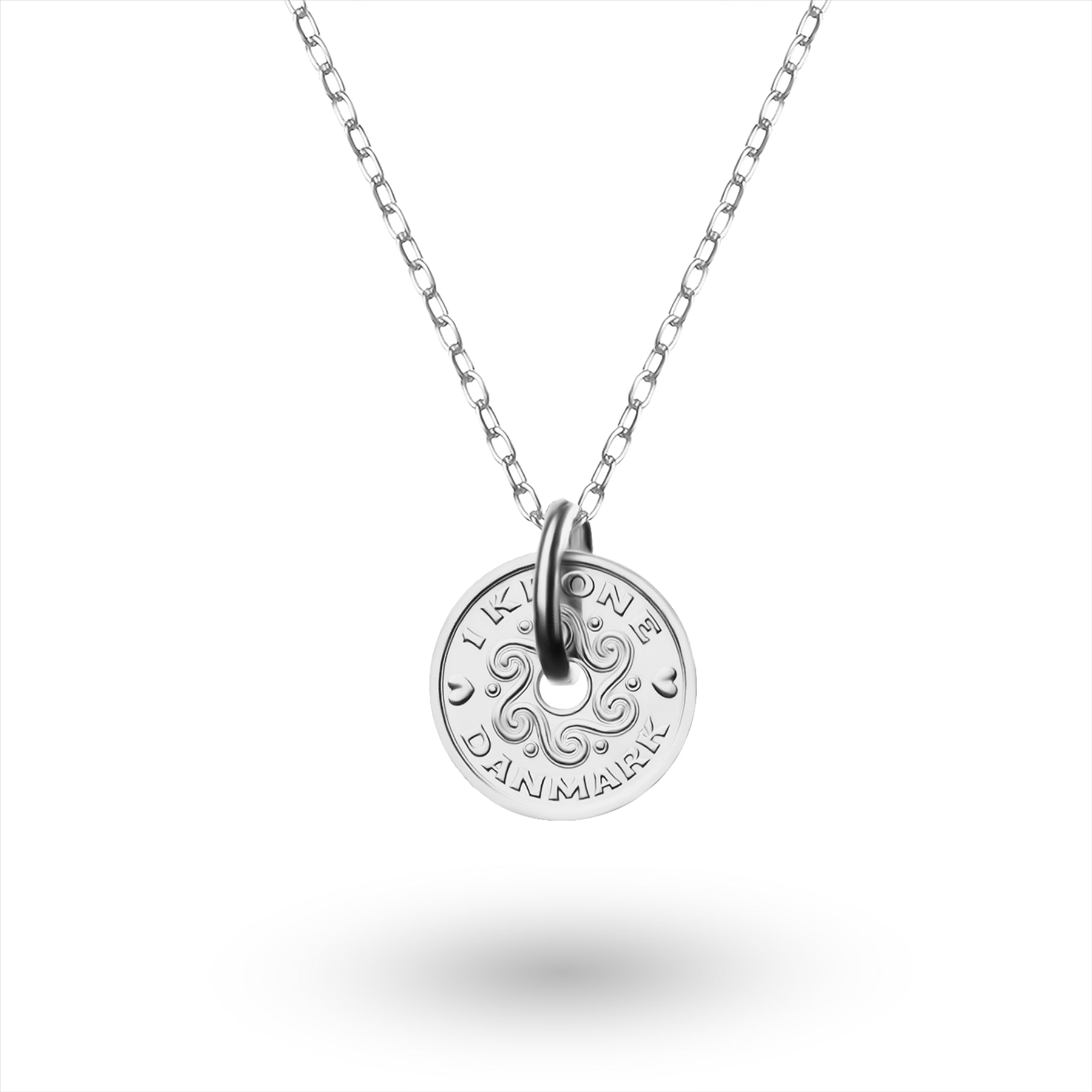 Collier avec pièce danoise | Pendentif médaillon | Plaqué rhodium 1 couronne | Danemark | 1992-2023