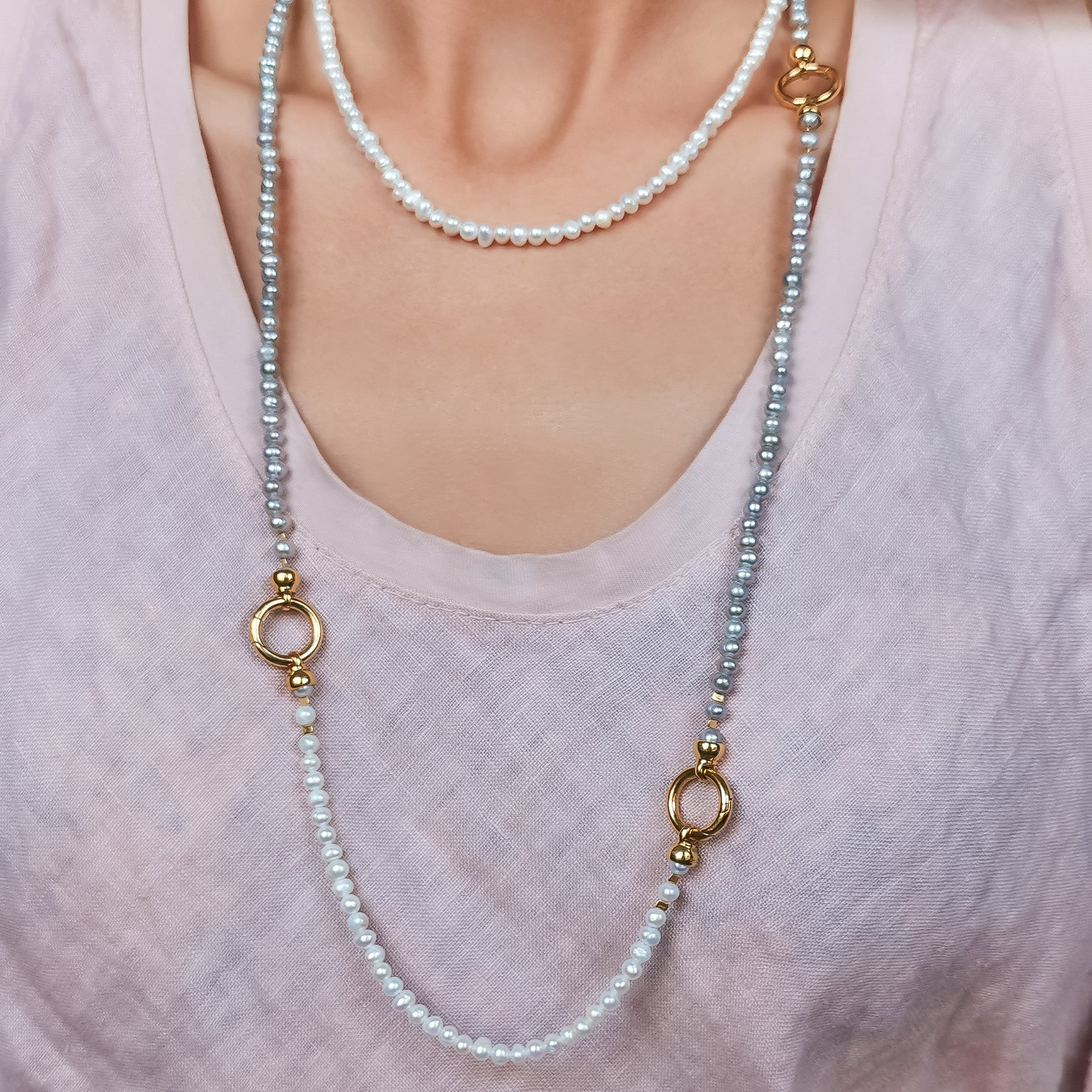 925 Sterling Silver White Baroque Pearl Necklace | 18K Gold Plated