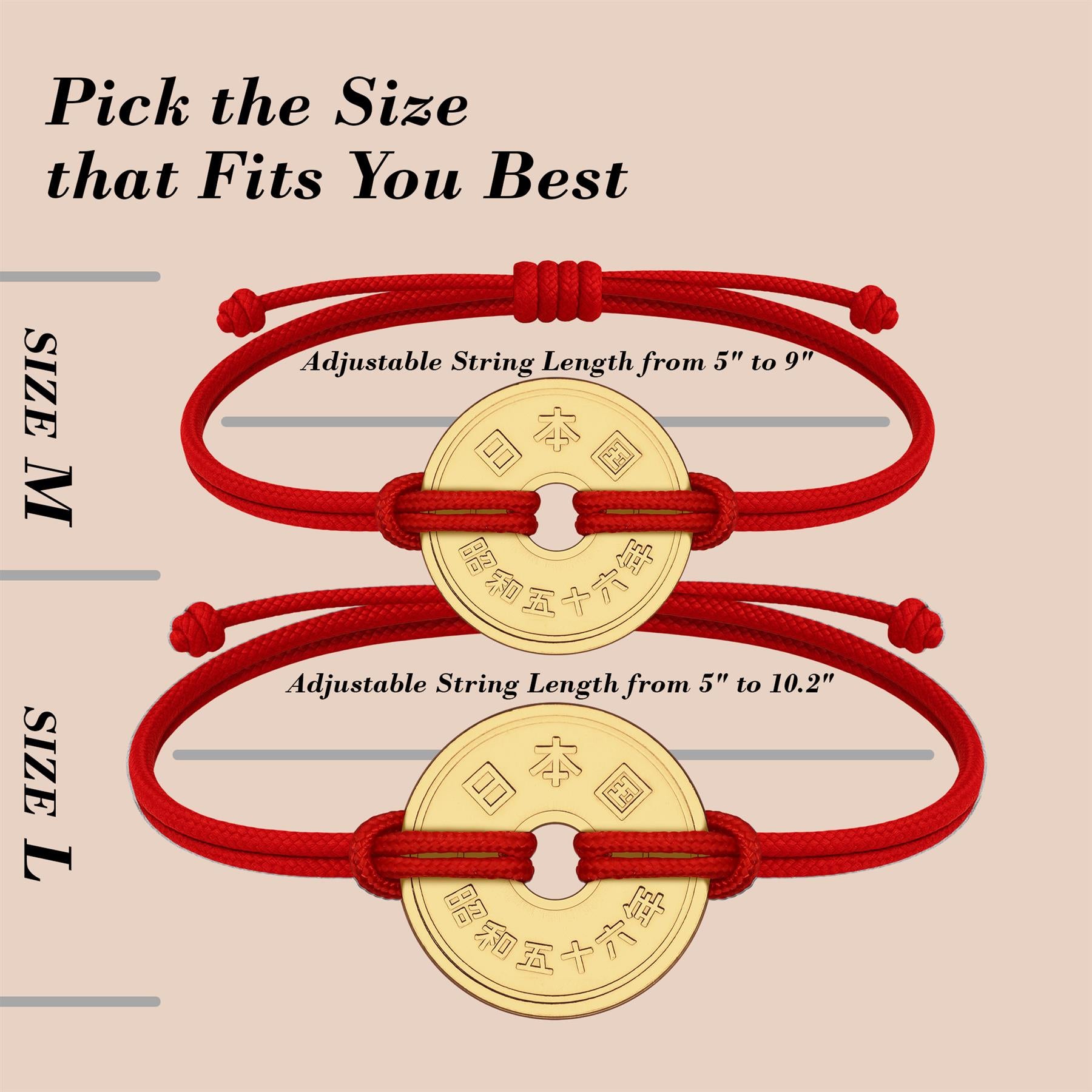 Good Luck Coin Bracelet | Red String Thread Wristband | Japan Coin 5 Yen | 18k Gold Plated Fortune Wealth & Protection