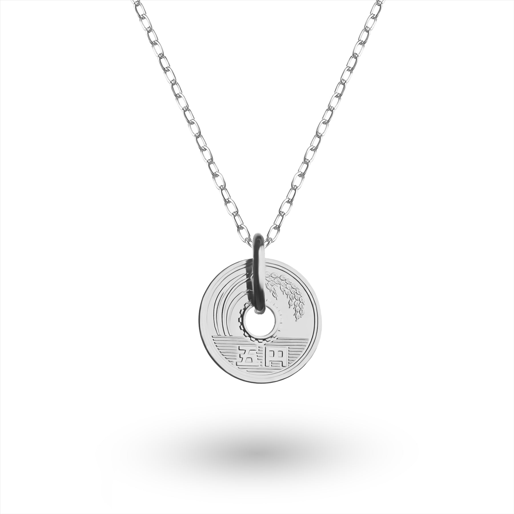 Japanese Coin Necklace | Medallion Pendant Jewelry | Rhodium Plated 5 Yen | 1949 - 2024
