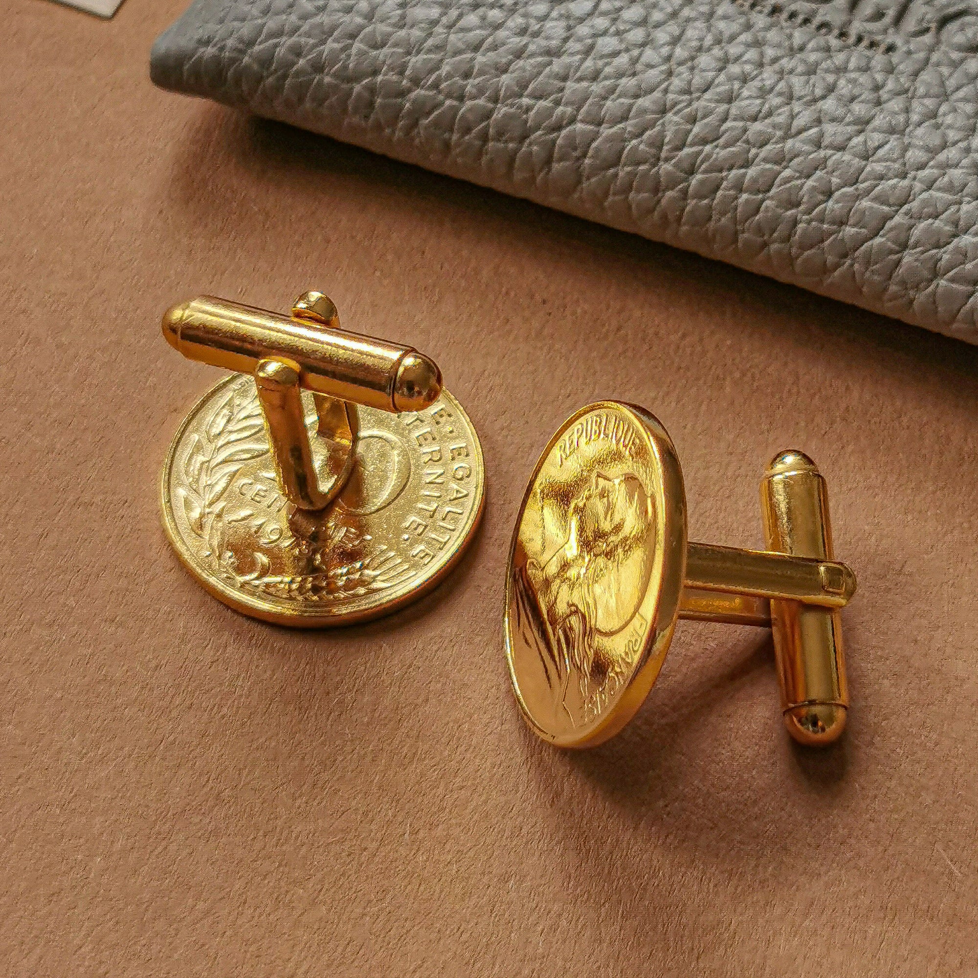 Gold Plated French 10 Centimes Coin Cufflinks | Marianne Design | Handmade in France