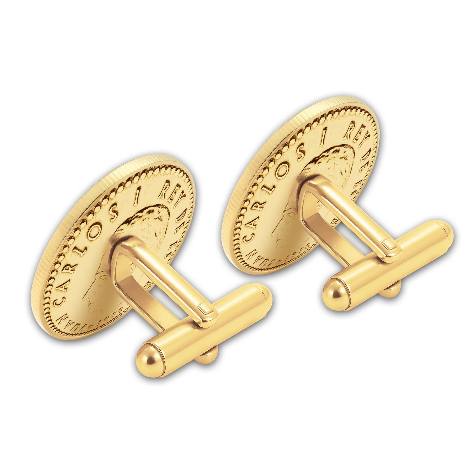 Gold Plated Spanish 1 Peseta Coin Cufflinks | King Juan Carlos I | Vintage Spain Gift