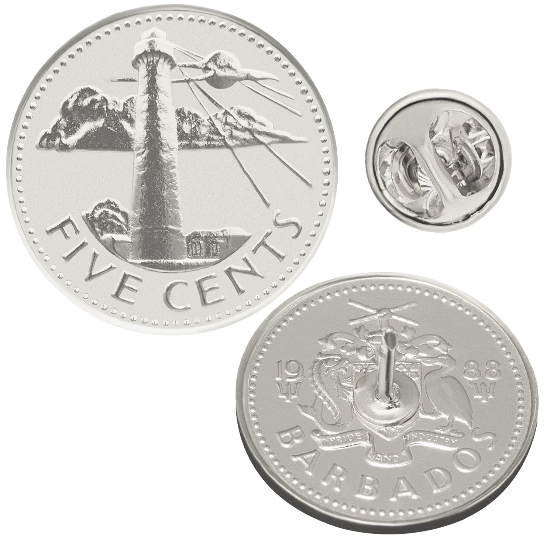 Broche et insigne de la Barbade | Phare | Marine | Marin | Voyage | Bijoux de collection vintage | 5 centimes plaqué nickel