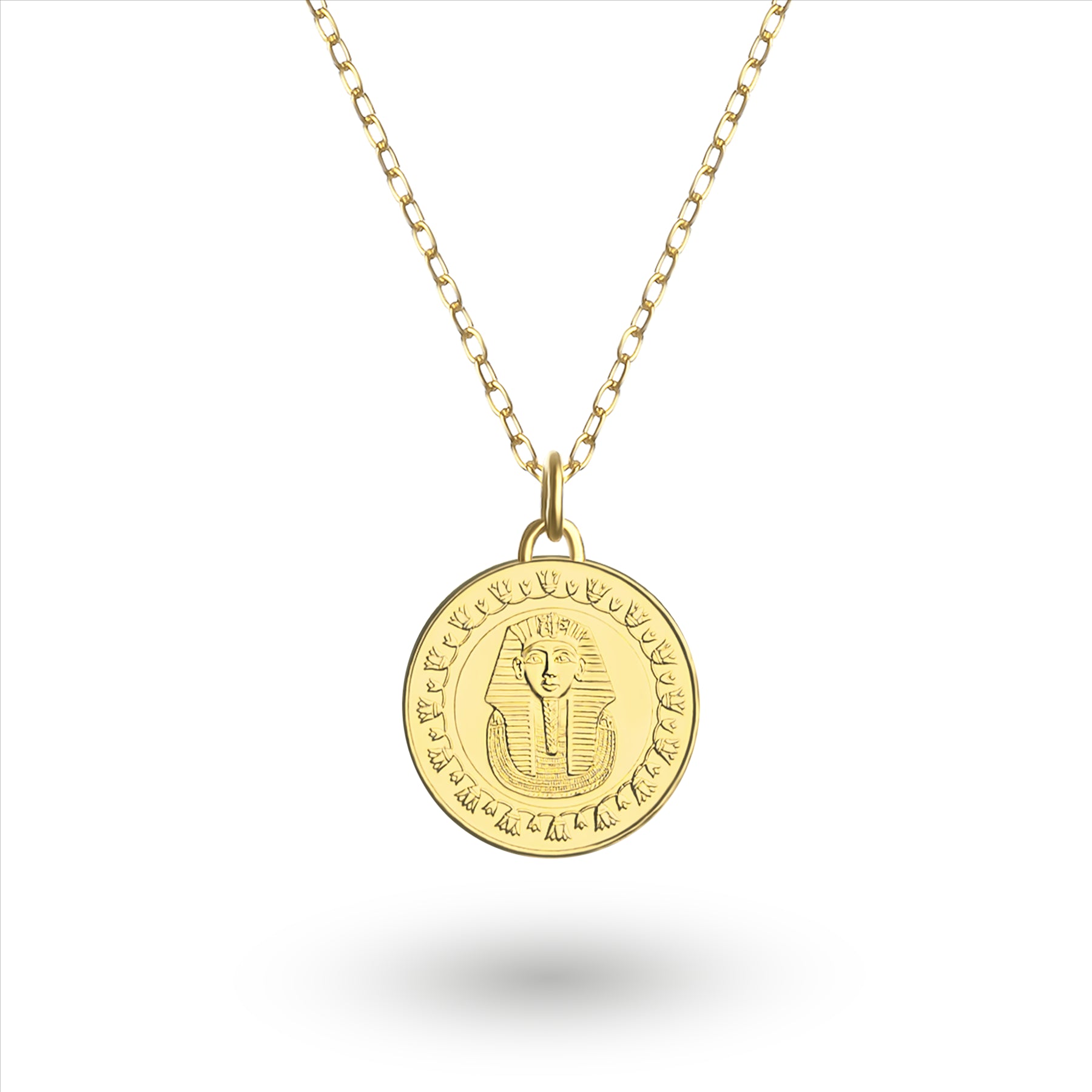 Collier pièce égyptienne | Pendentif médaillon | Plaqué or 18 carats, 1 livre | Masque de Toutânkhamon | 2005-2023