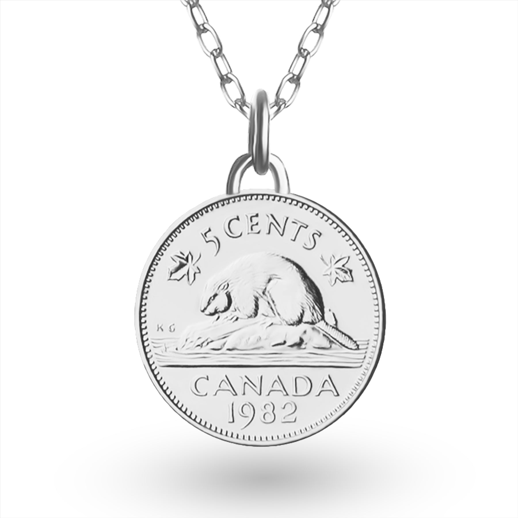 Canadian Coin Necklace | Medallion Pendant Jewelry | Rhodium Plated 5 Cents | Queen Elizabeth II | 1965 - 1989