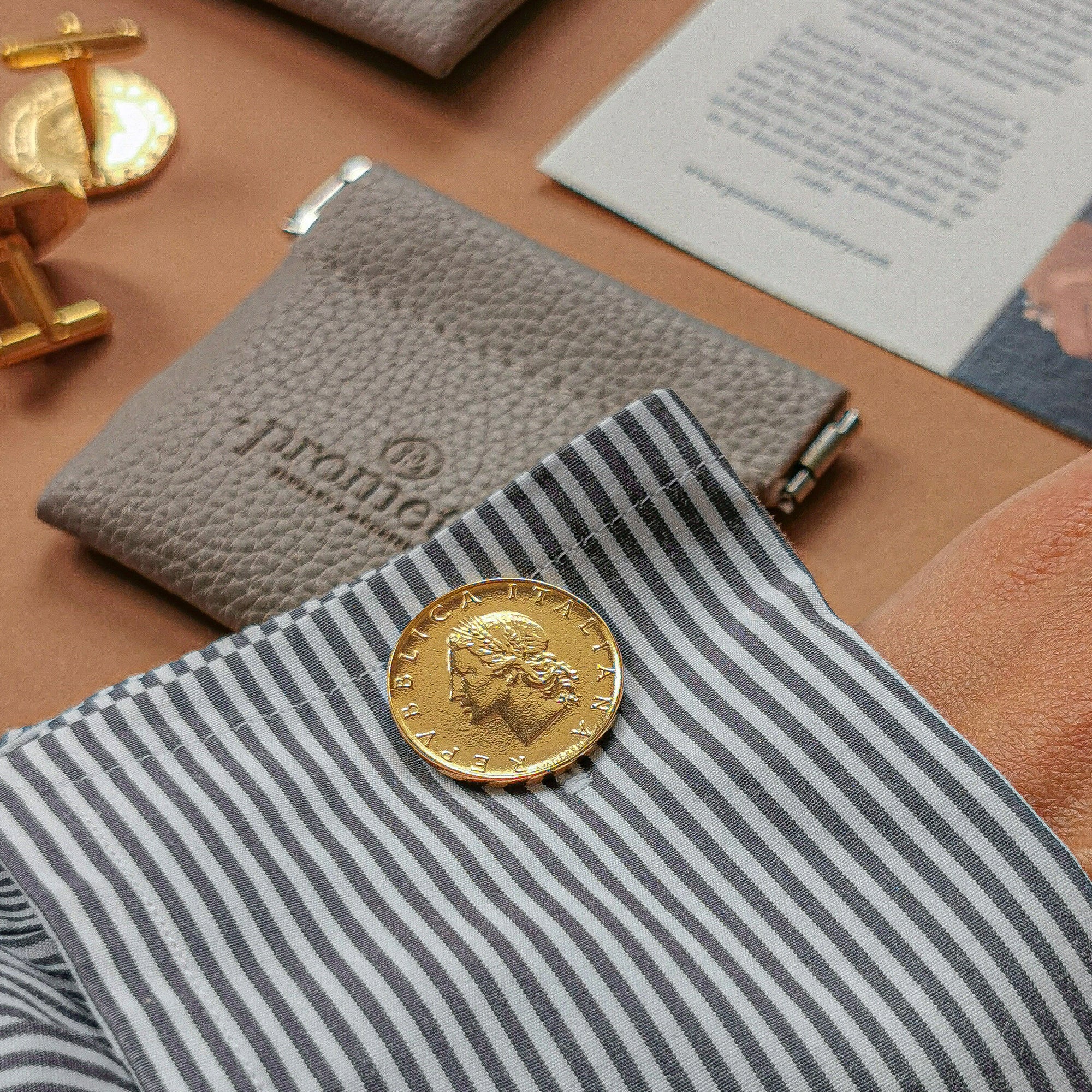 Gold Plated Italian 20 Lire Coin Cufflinks | Oak Branch Design | Vintage Italy Gift