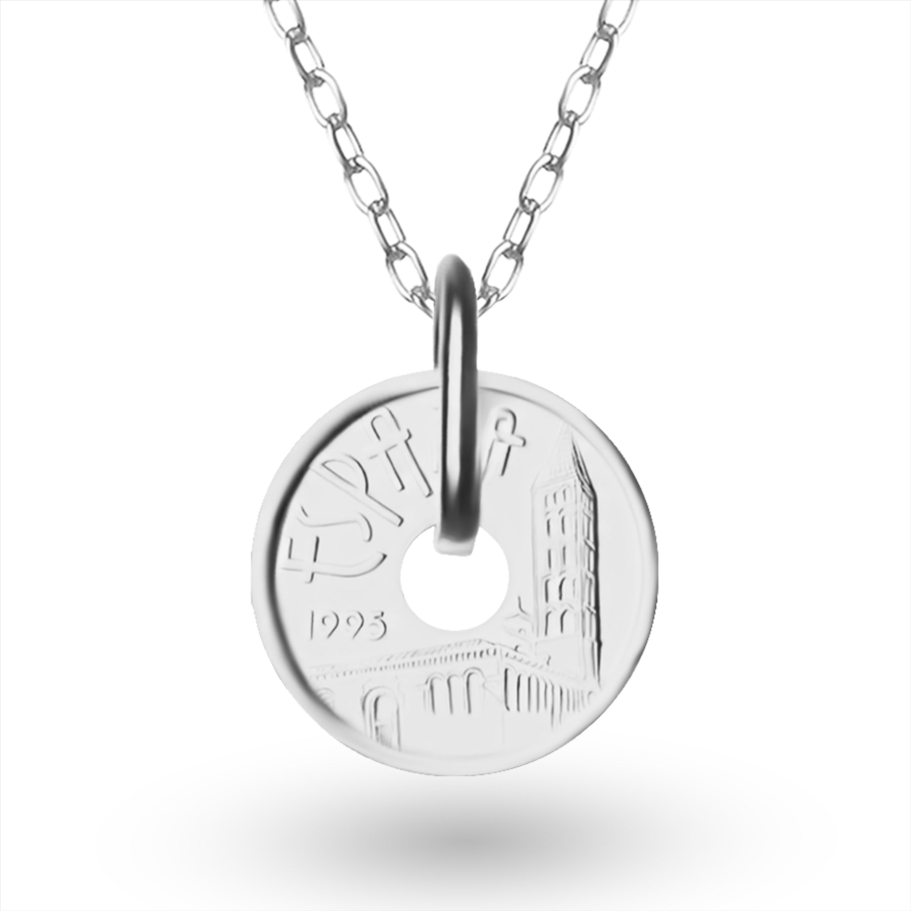 Collar con Moneda Española | Medallón Colgante | 5 Pesetas Rodiadas | Castilla y León | 1995