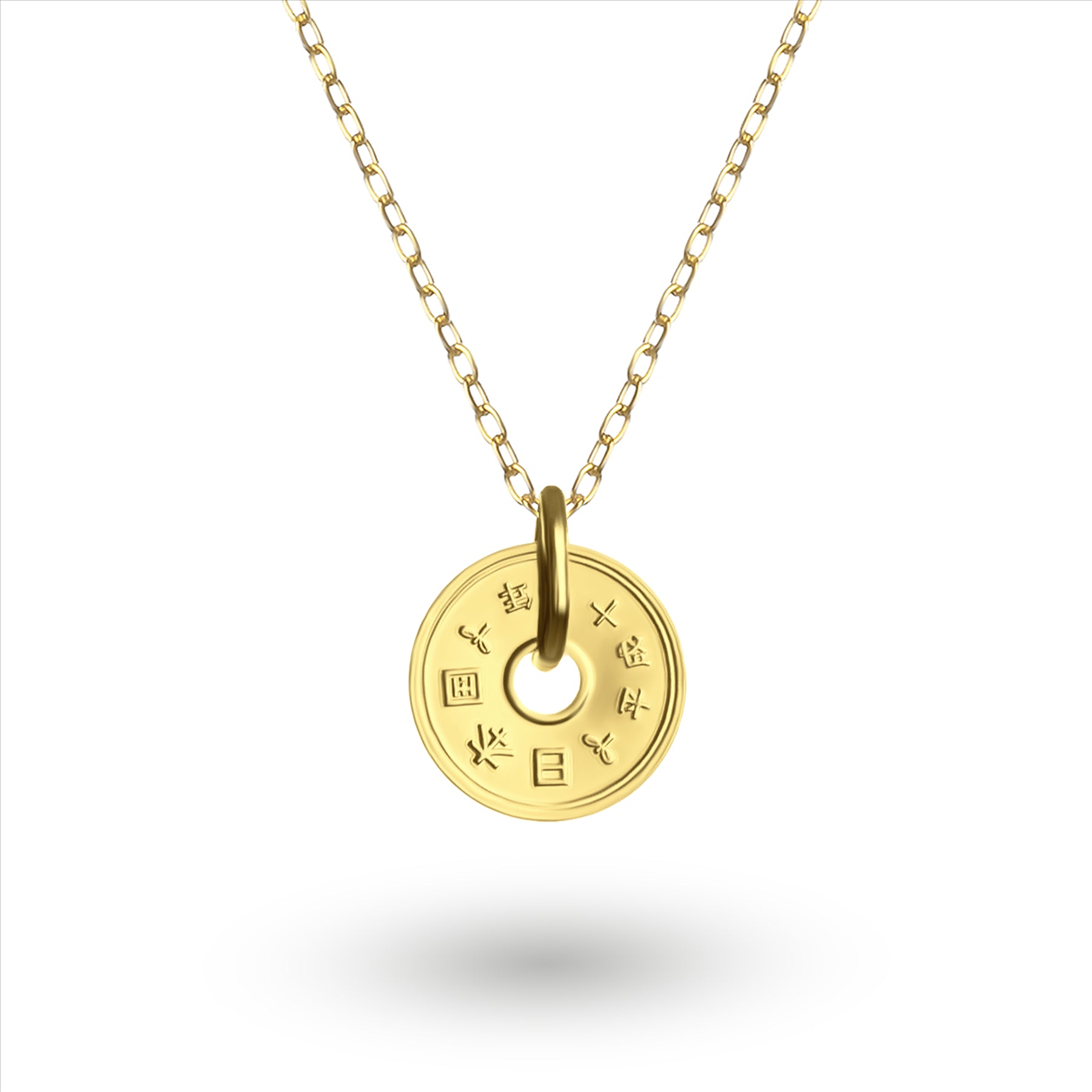 Collier avec pièce japonaise | Pendentif médaillon | Plaqué or 18 carats | 5 yens | 1949-2024