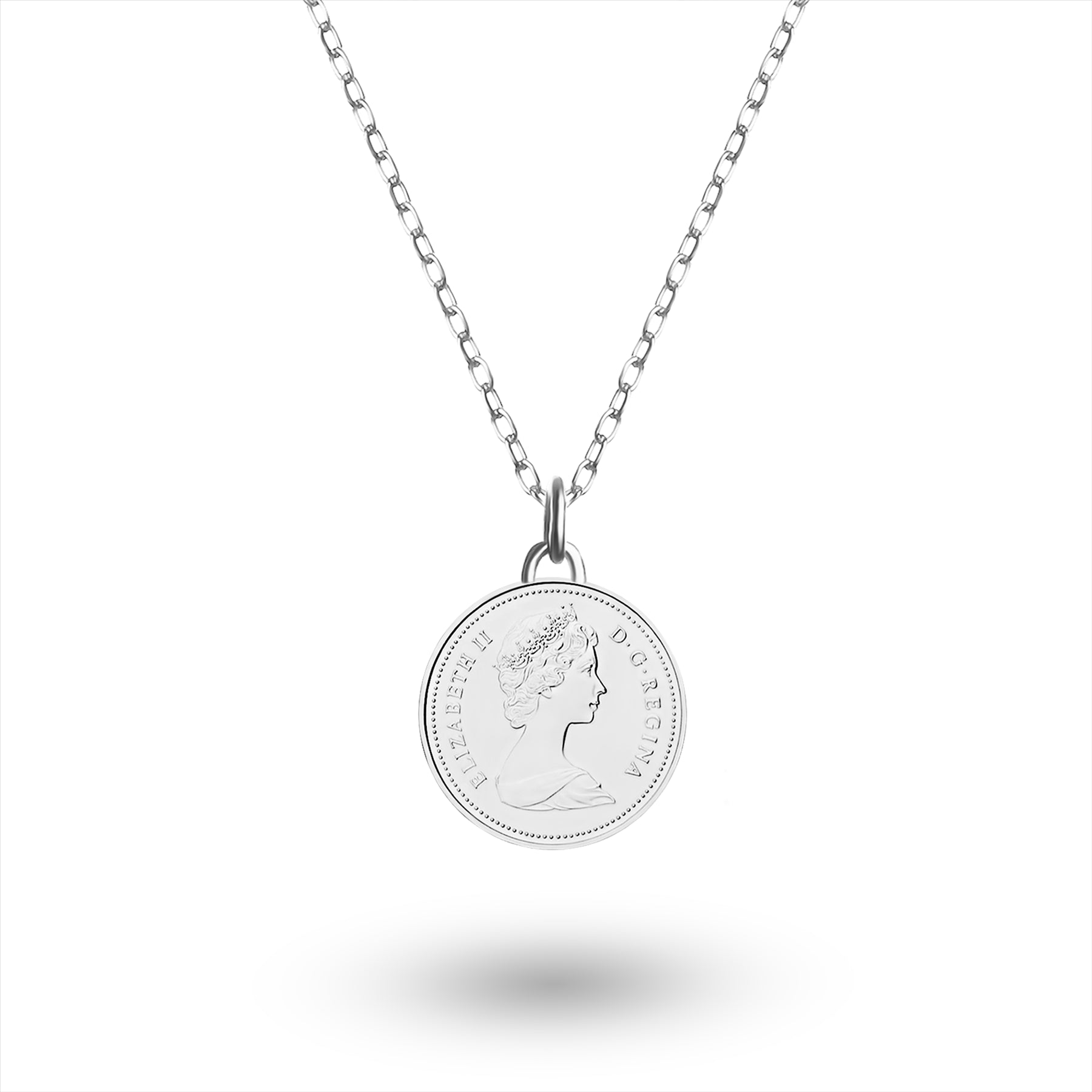 Canadian Coin Necklace | Medallion Pendant Jewelry | Rhodium Plated 5 Cents | Queen Elizabeth II | 1965 - 1989
