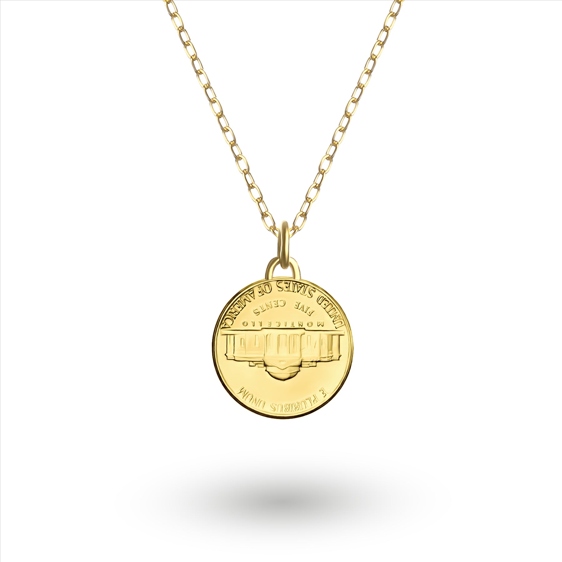 US Coin Necklace | Medallion Pendant Jewelry | 18K Gold Plated United States 5 Cents | T. Jefferson | 2002