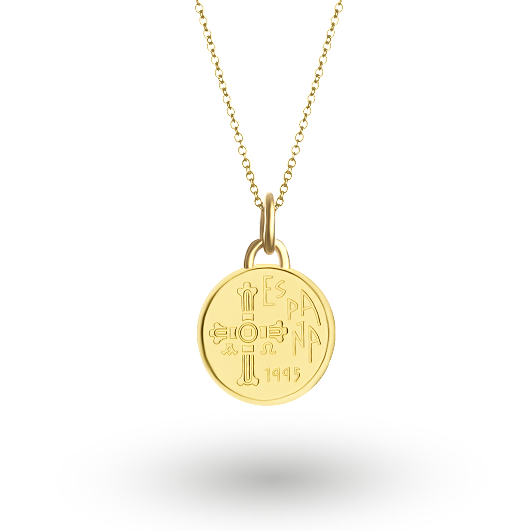 Collier plaqué or 24 carats avec véritable pièce espagnole de 5 pesetas | Médaillon | Asturies | 1995