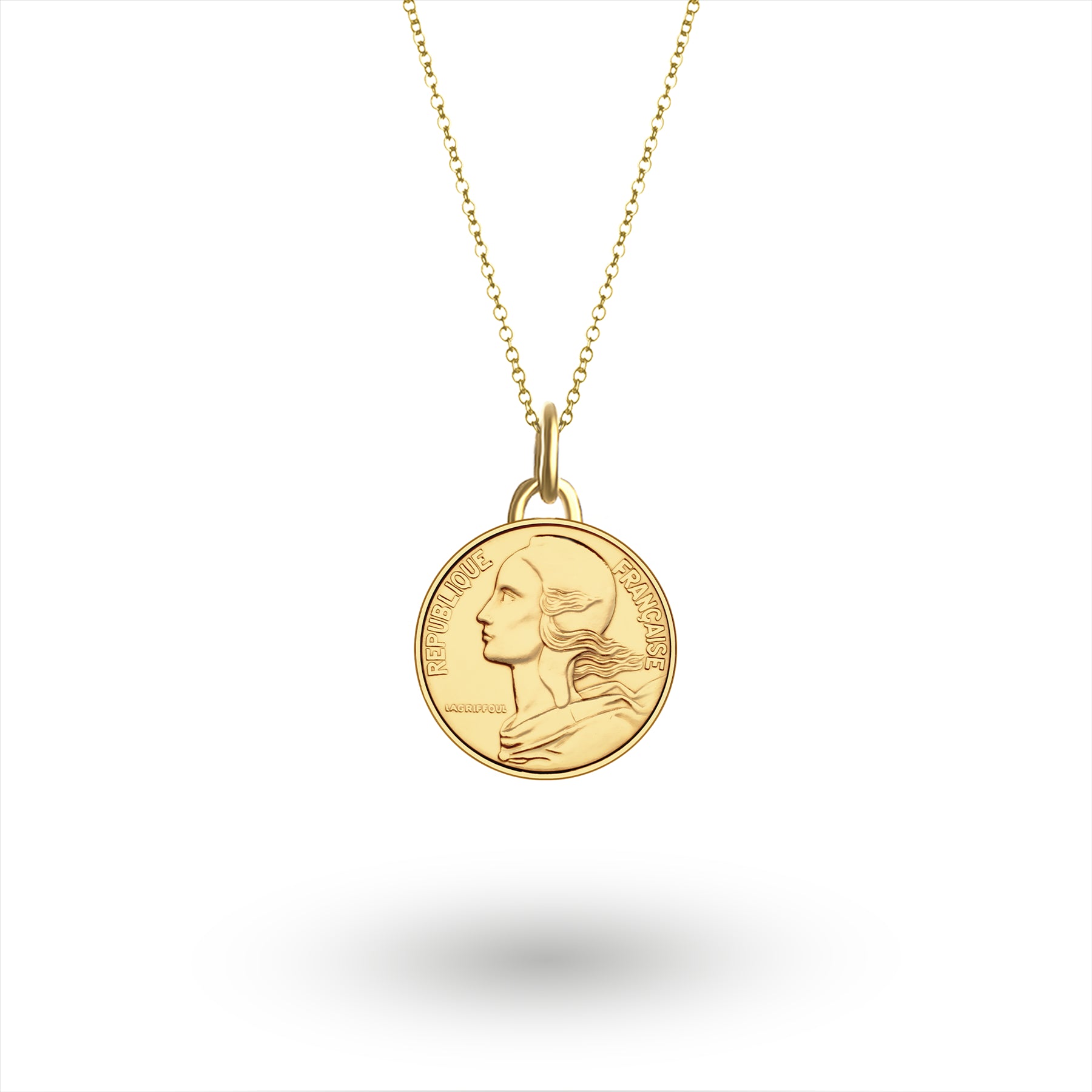 Collar con moneda francesa | Medallón colgante | 10 céntimos chapados en oro de 18 quilates | 1966-2001