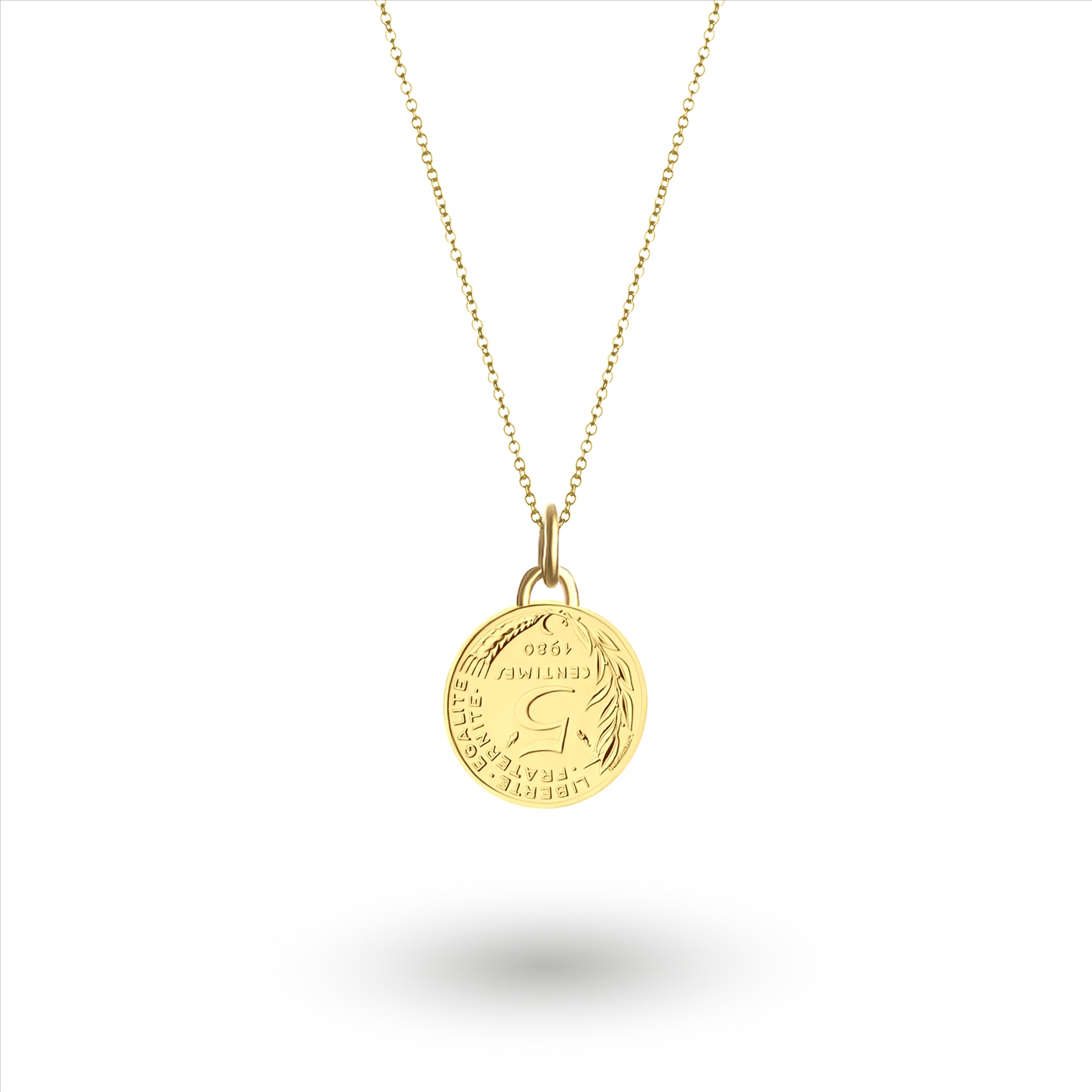 French Coin Necklace | Medallion Pendant Jewelry | 18K Gold Plated 5 Centimes | 1966 - 2001