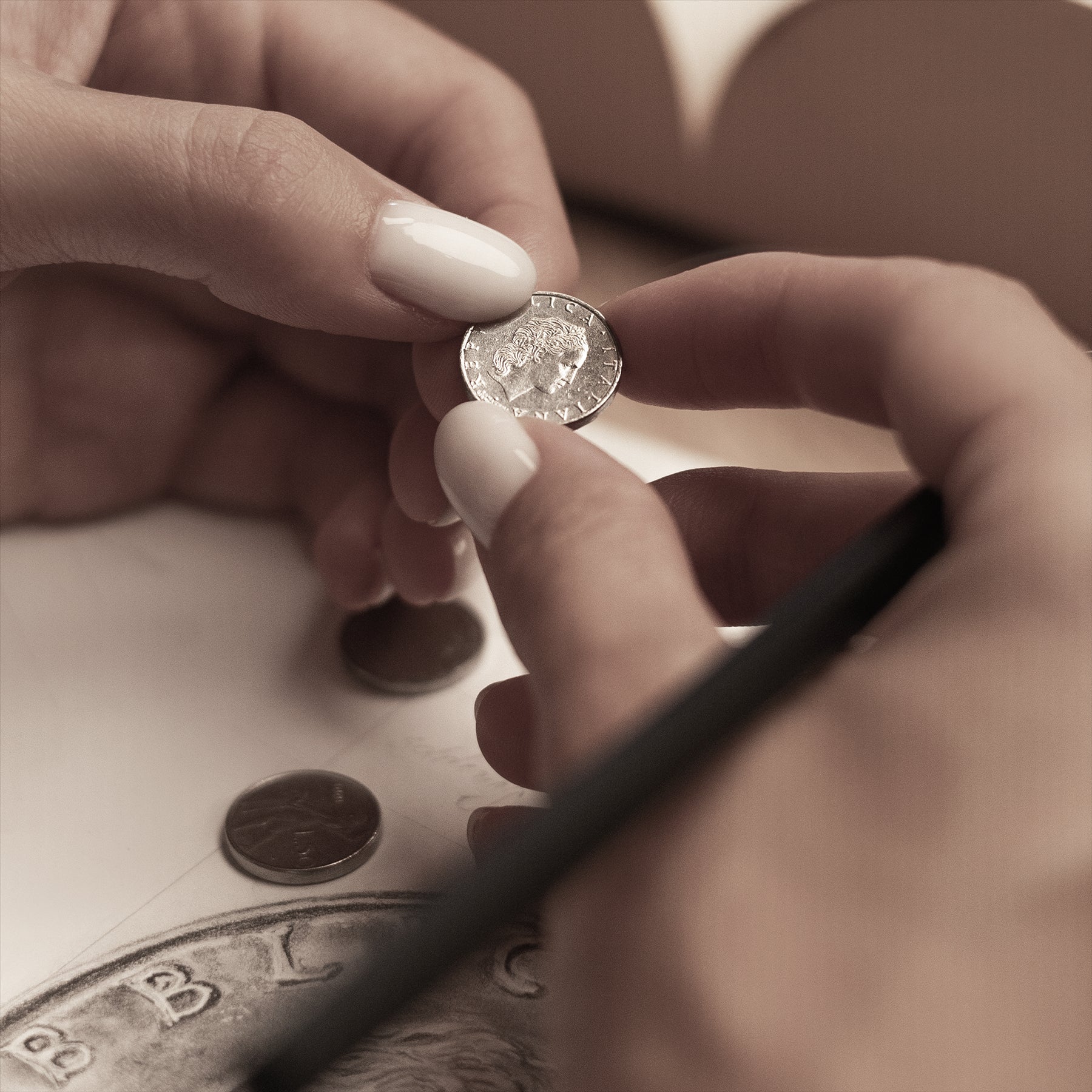 Italian Coin Necklace | Medallion Pendant Jewelry | Rhodium Plated 50 Lira | 1990 - 1995