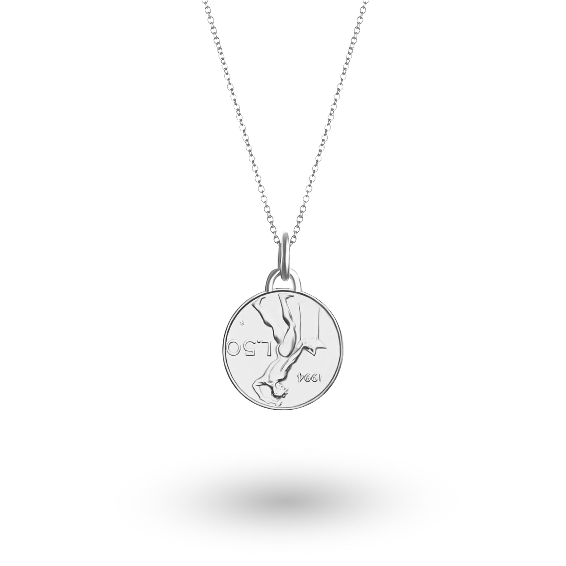 Italian Coin Necklace | Medallion Pendant Jewelry | Rhodium Plated 50 Lira | 1990 - 1995