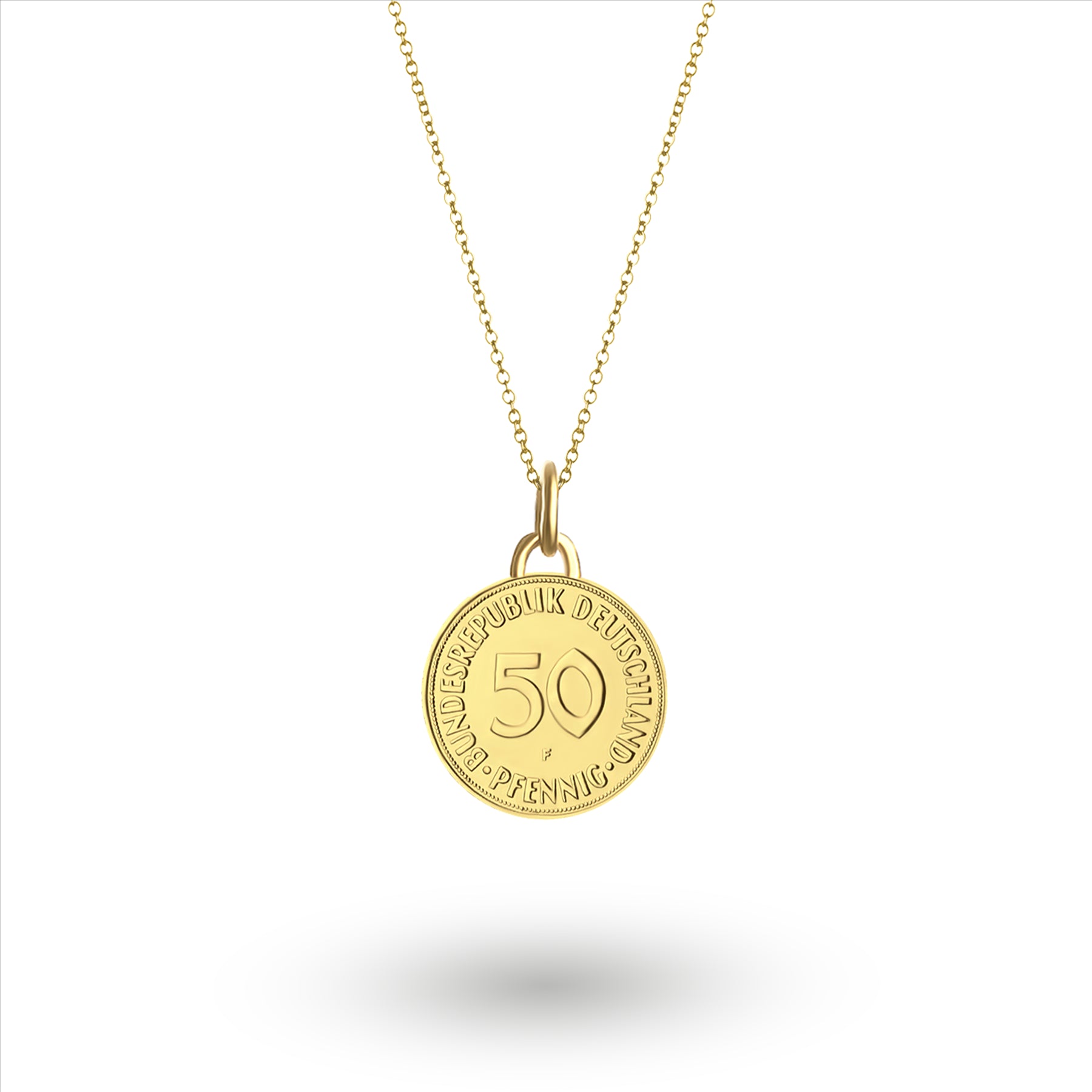 German Coin Necklace | Medallion Pendant Jewelry | 18K Gold Plated 50 Pfennigs | 1950 - 2001