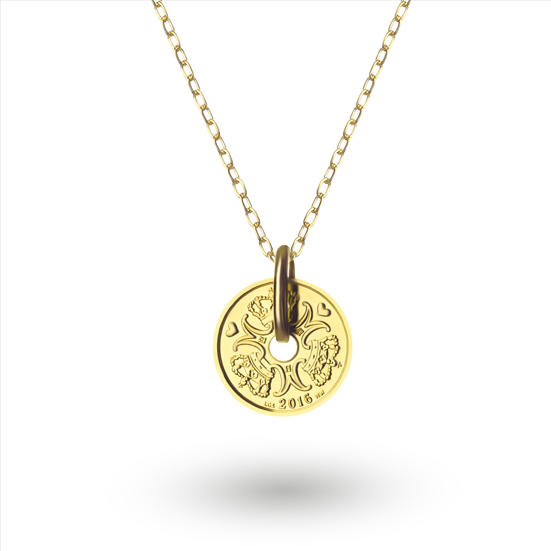 Collier avec pièce danoise | Pendentif médaillon | Plaqué or 18 carats | 1 couronne | Danemark | 1992-2023