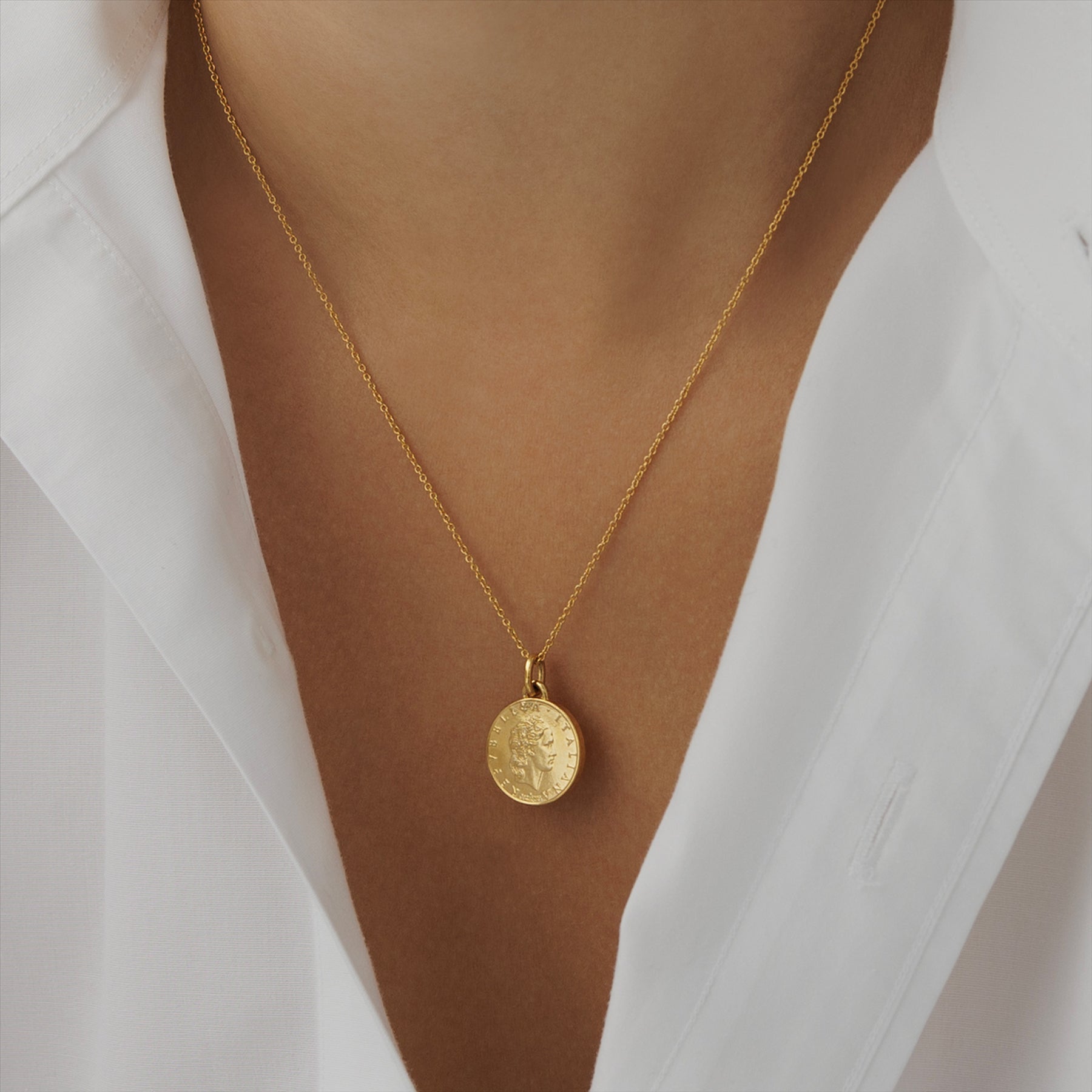 Italian Coin Necklace | Medallion Pendant Jewelry | 18K Gold Plated 50 Lira | 1990 - 1995