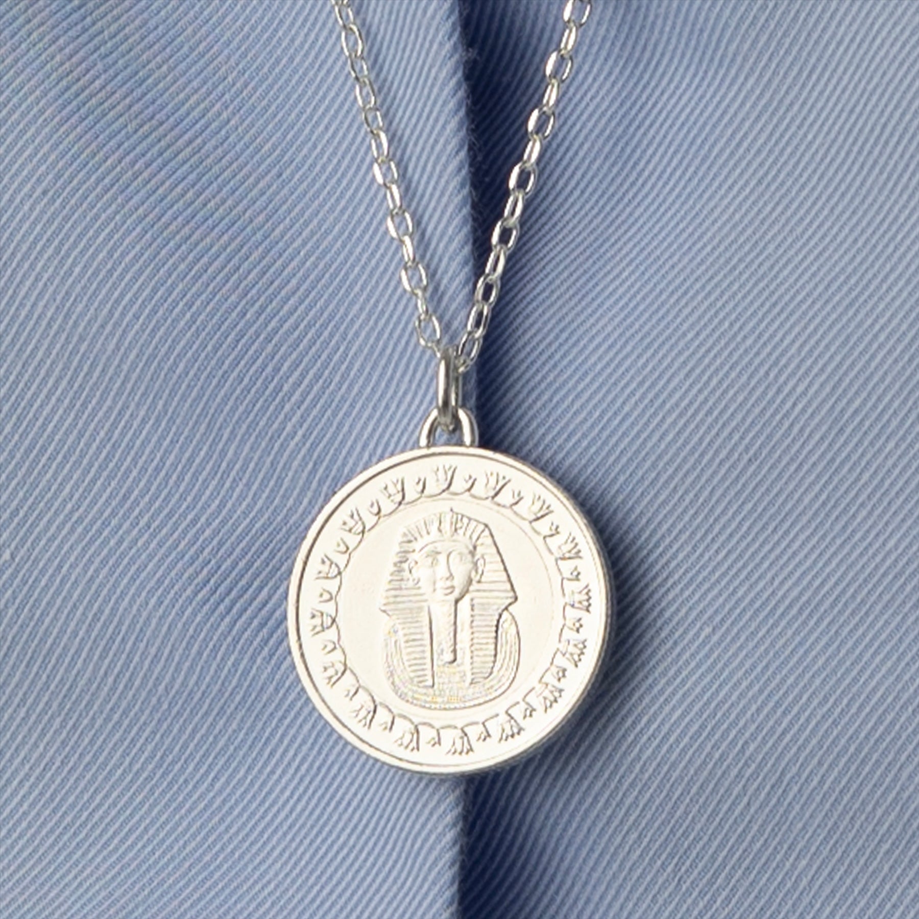 Egyptian Coin Necklace | Medallion Pendant Jewelry | Rhodium Plated 1 Pound | Tutankhamun mask | 2005 - 2023