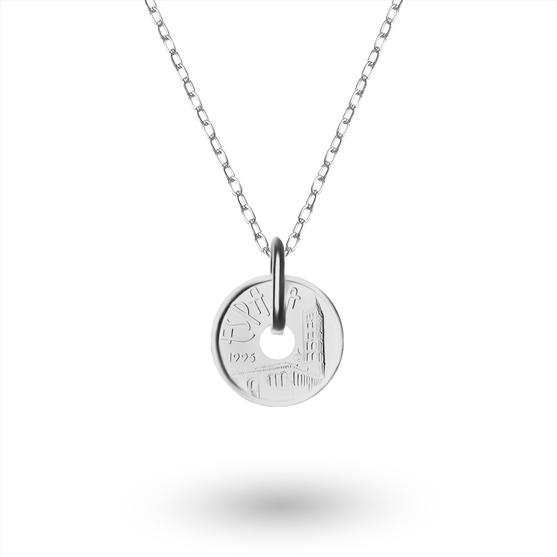 Collar con Moneda Española | Medallón Colgante | 5 Pesetas Rodiadas | Castilla y León | 1995