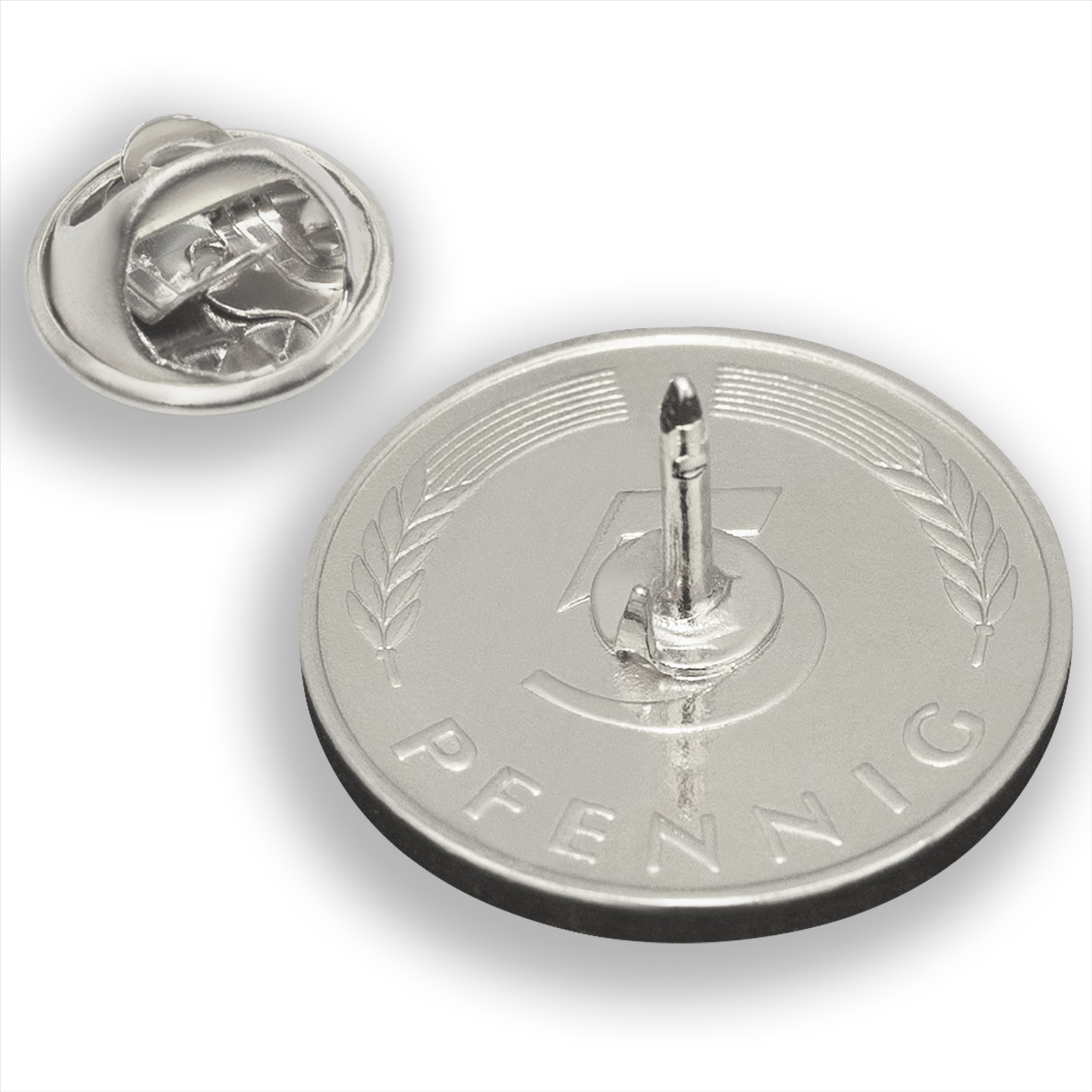 Broche Pièce de monnaie néerlandaise | Bijoux vintage de collection | Pièce de 5 centimes plaquée nickel | Reine Juliana