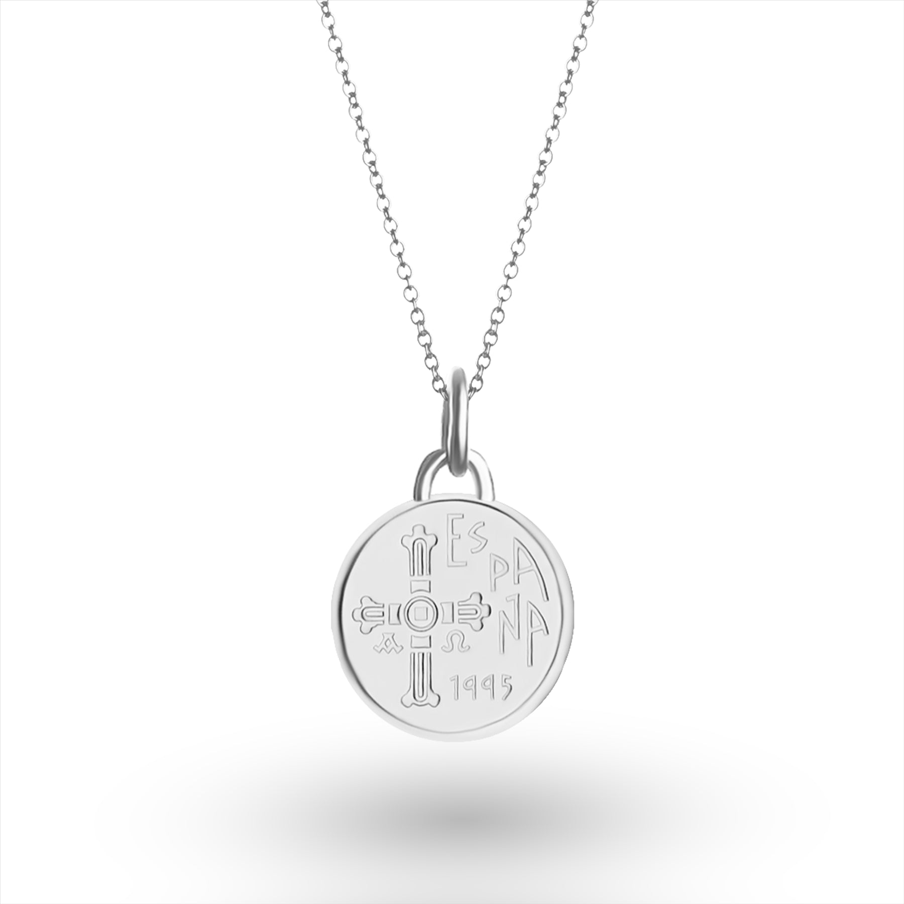 Collier avec pièce de monnaie espagnole | Pendentif médaillon | 5 pesetas plaquées rhodium | Asturies | 1995