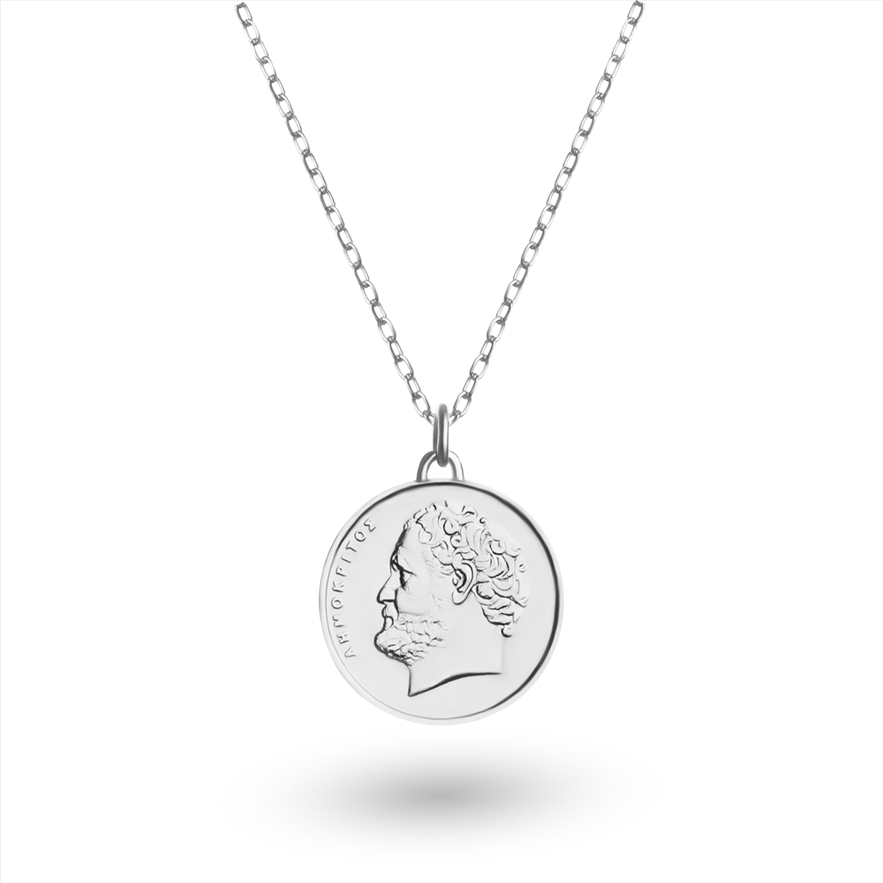 Collier avec pièce grecque | Pendentif médaillon | 10 drachmes plaquées rhodium | Démocrite | 1976-2000