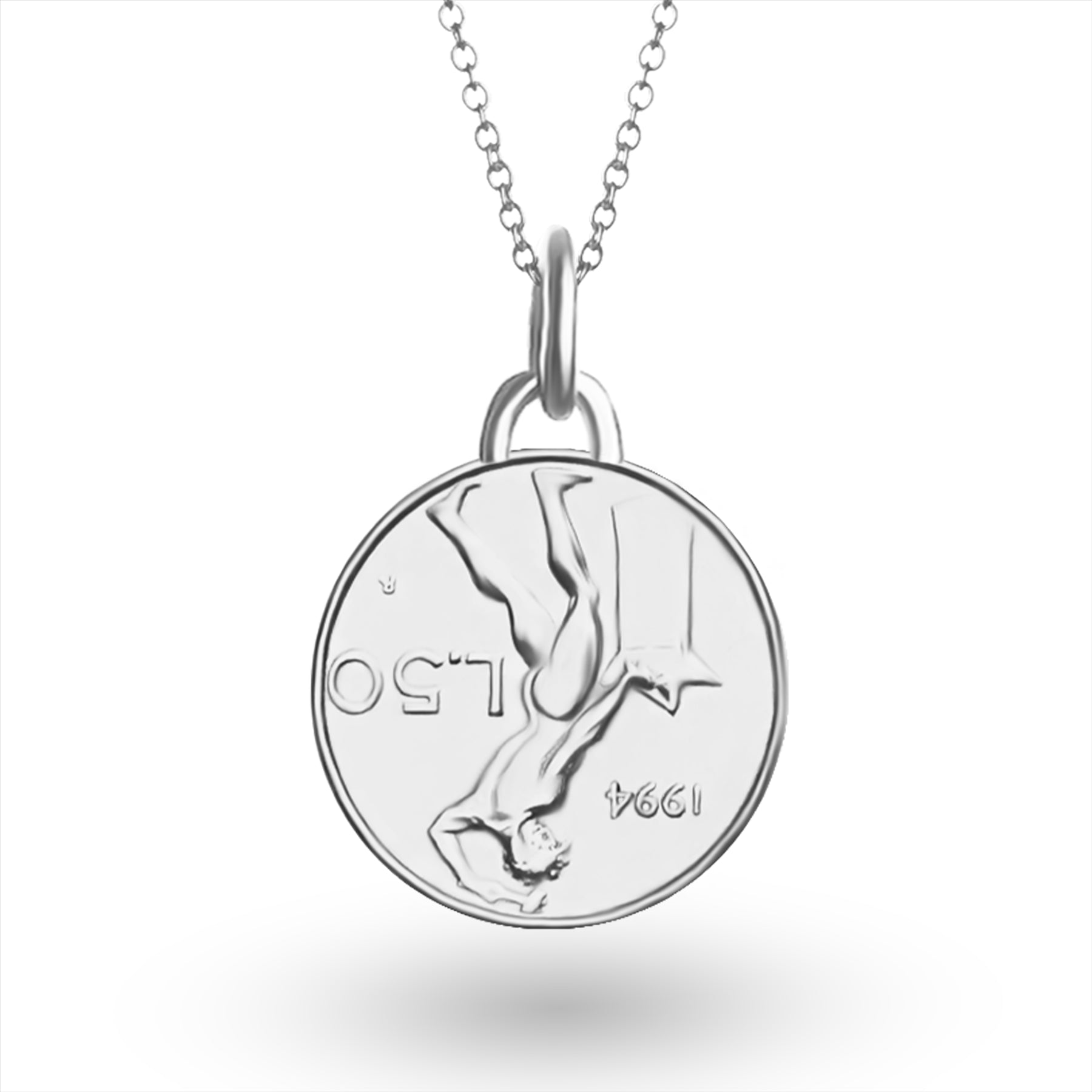 Italian Coin Necklace | Medallion Pendant Jewelry | Rhodium Plated 50 Lira | 1990 - 1995