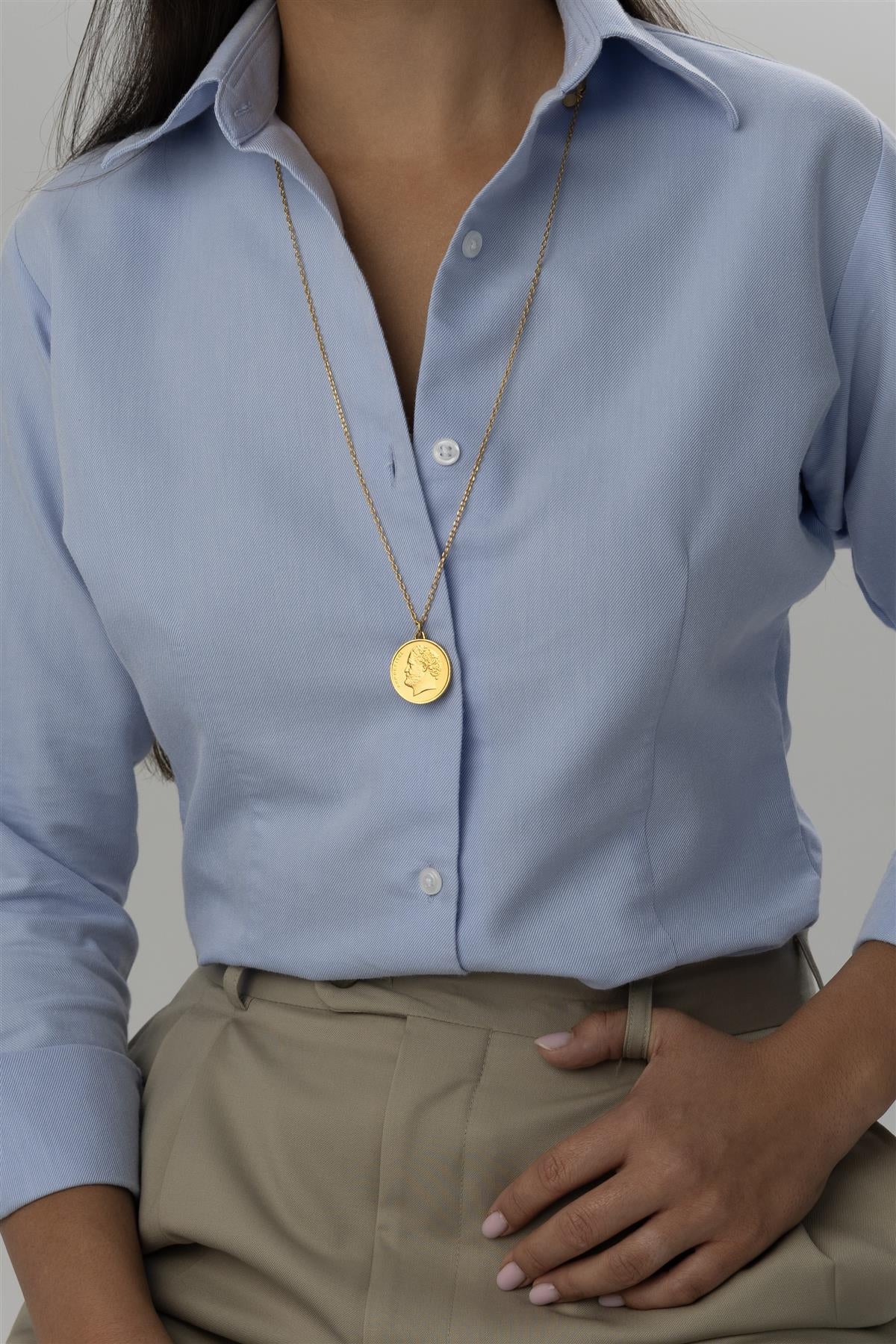 Collier avec pièce grecque | Pendentif médaillon | 10 drachmes plaqué or 18 carats | Démocrite | 1976-2000