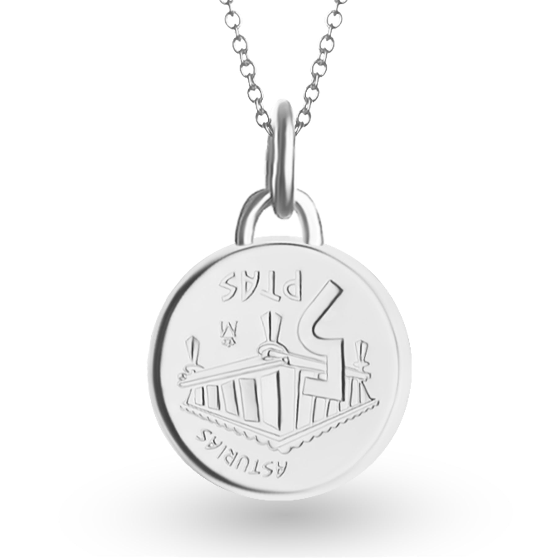 Collier avec pièce de monnaie espagnole | Pendentif médaillon | 5 pesetas plaquées rhodium | Asturies | 1995