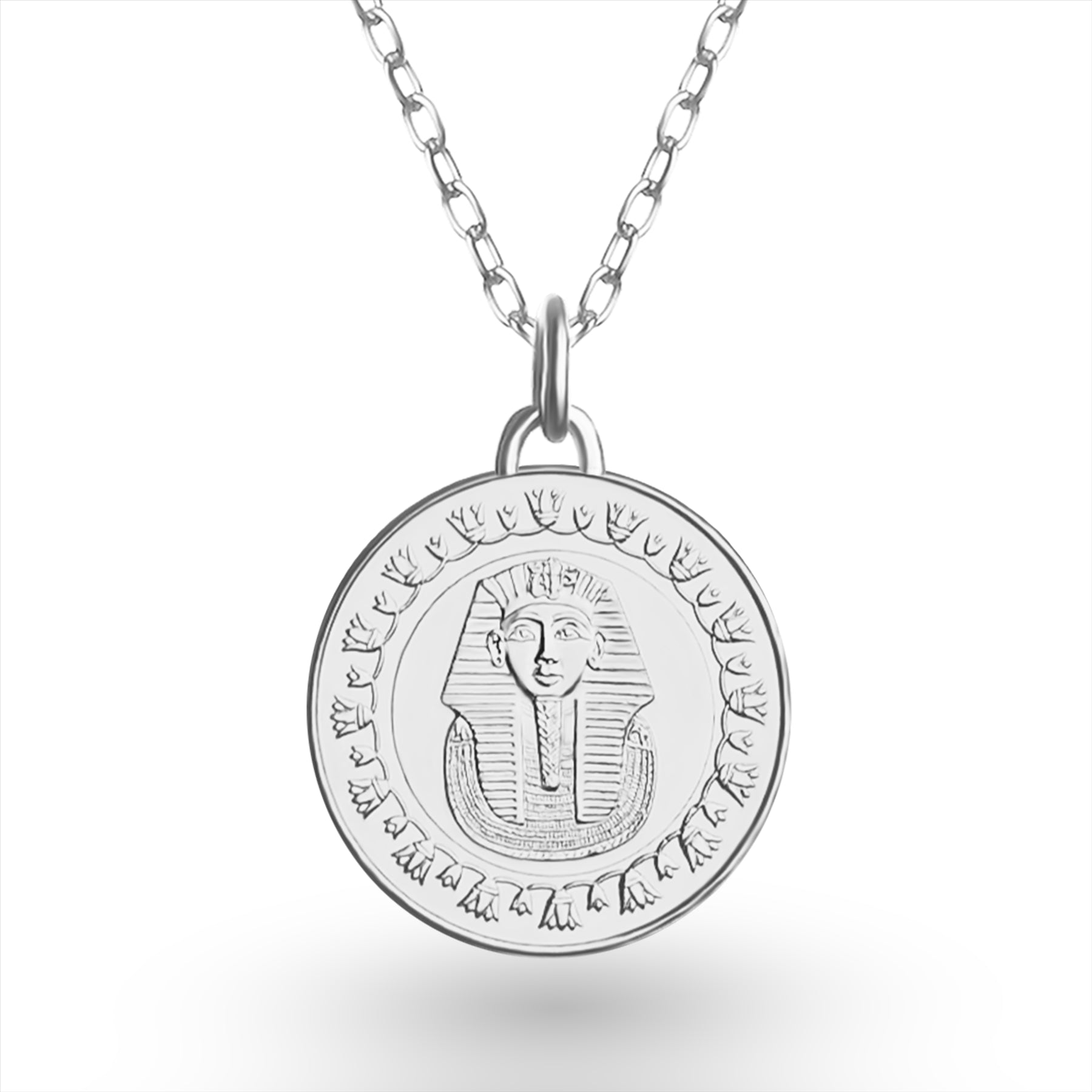 Collier pièce égyptienne | Pendentif médaillon | Plaqué rhodium 1 livre | Masque de Toutânkhamon | 2005 - 2023