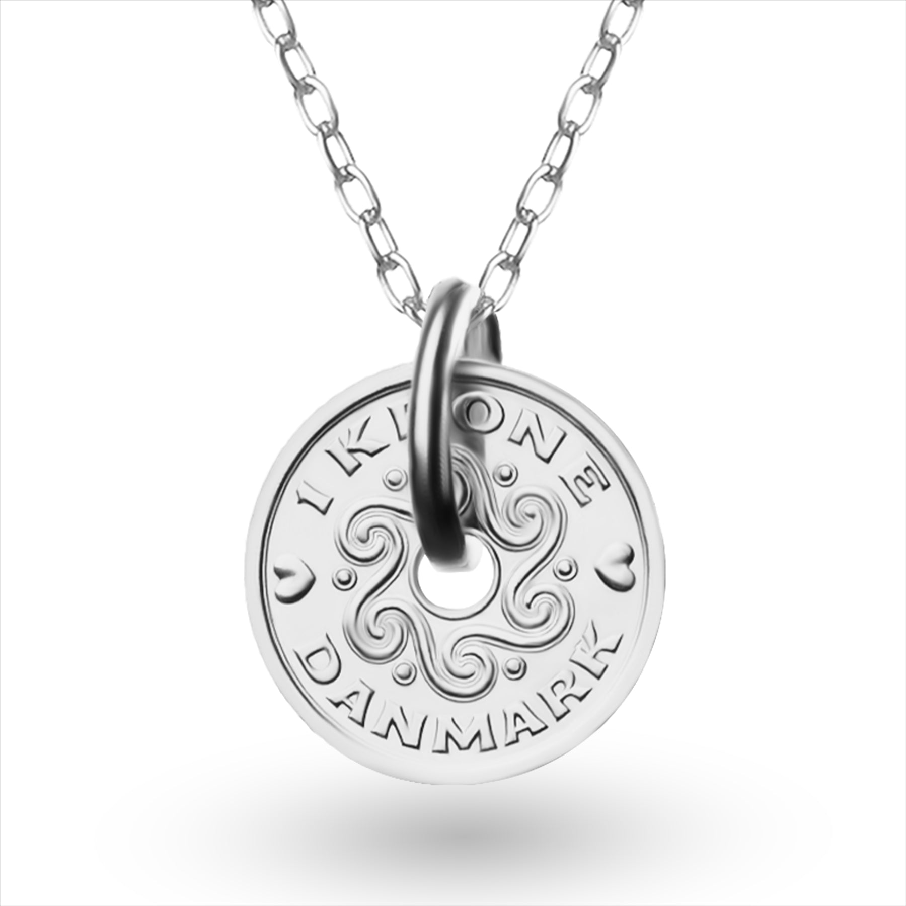 Collier avec pièce danoise | Pendentif médaillon | Plaqué rhodium 1 couronne | Danemark | 1992-2023