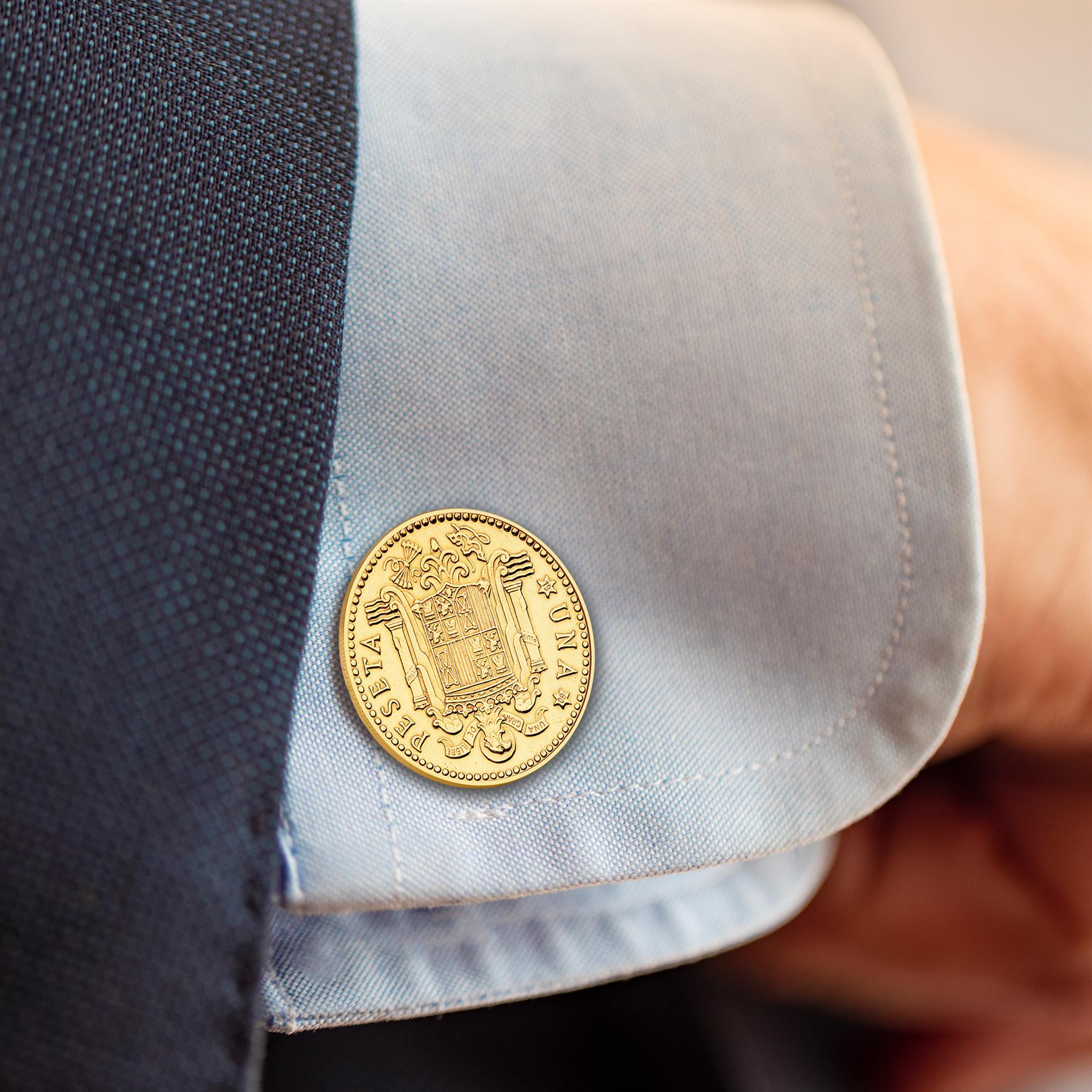 Gold Plated Spanish 1 Peseta Coin Cufflinks | King Juan Carlos I | Vintage Spain Gift