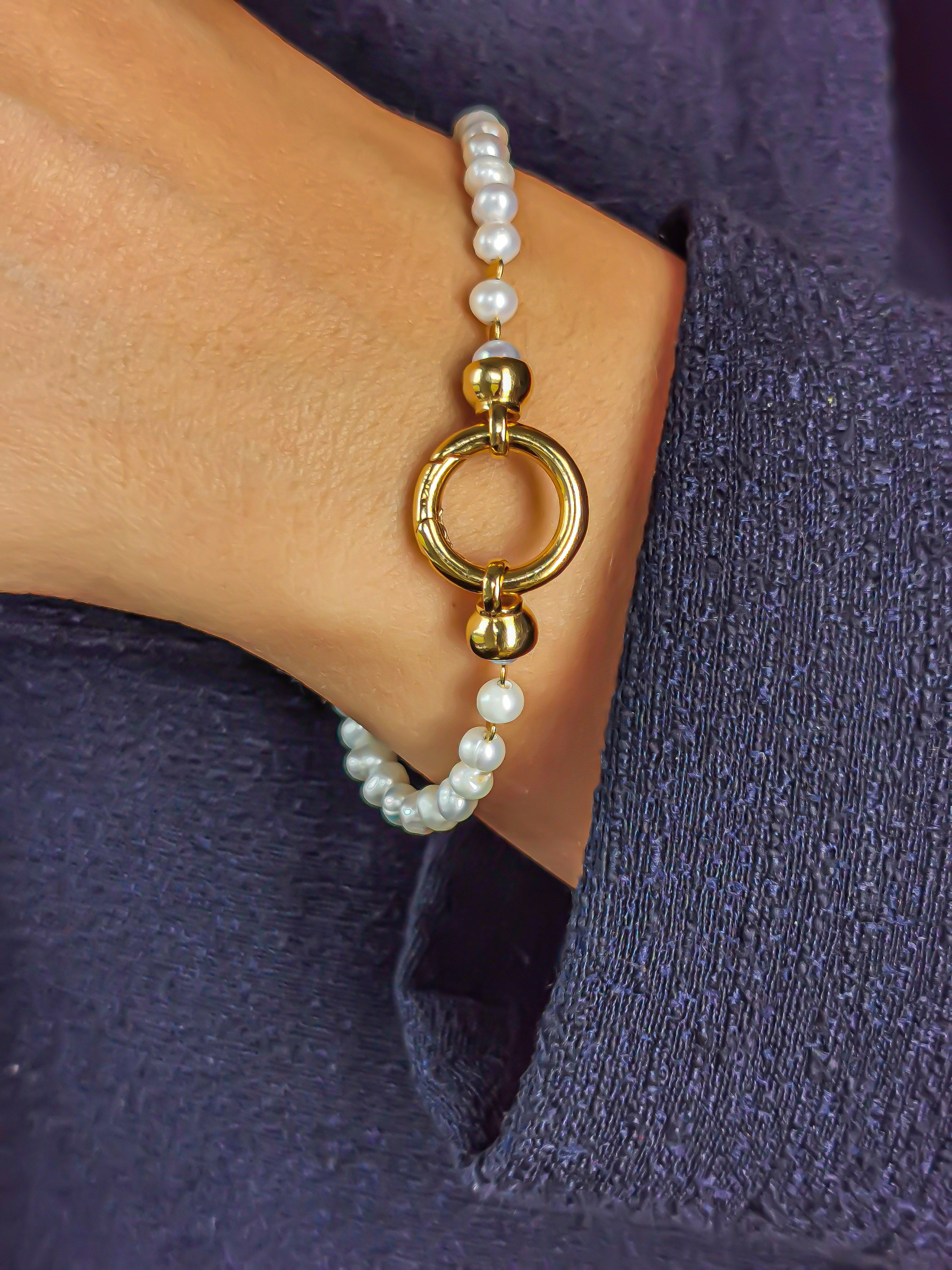 925 Sterling Silver White Baroque Pearl Bracelet | 18K Gold Plated